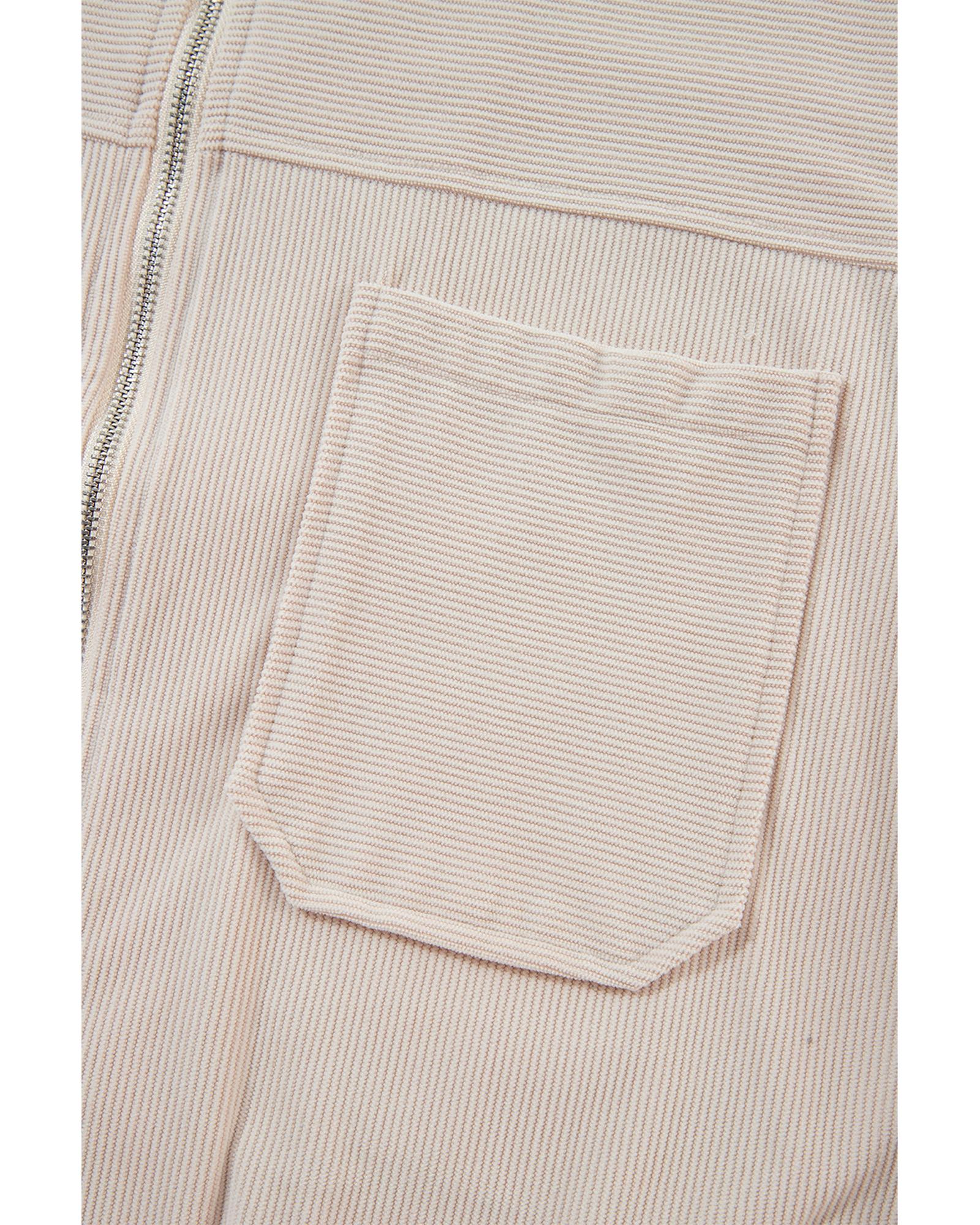 White Corduroy Drawstring Hooded Pocket Zip Up Jacket - S