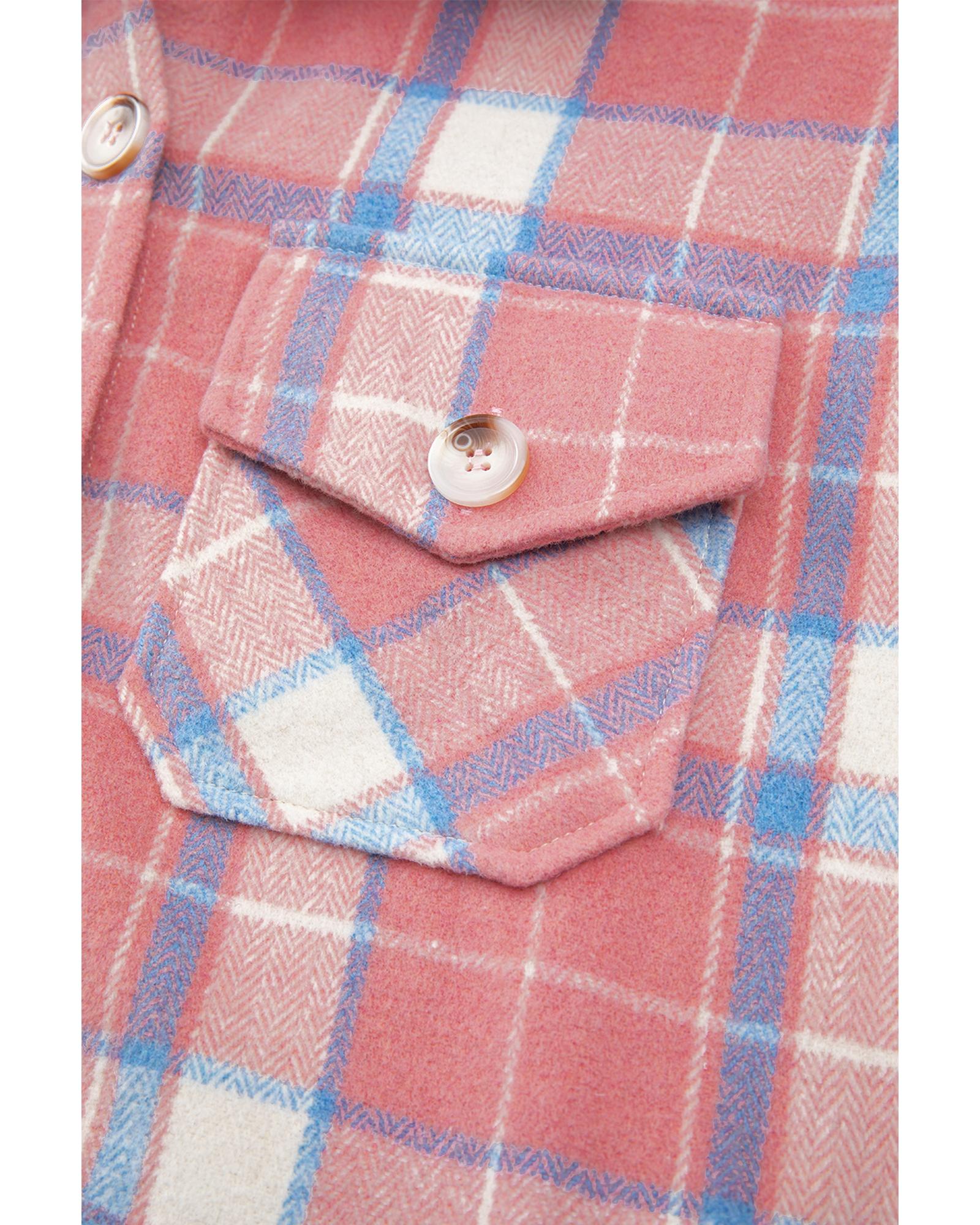 Pink Plaid Flap Pocket Button Up Shacket - M