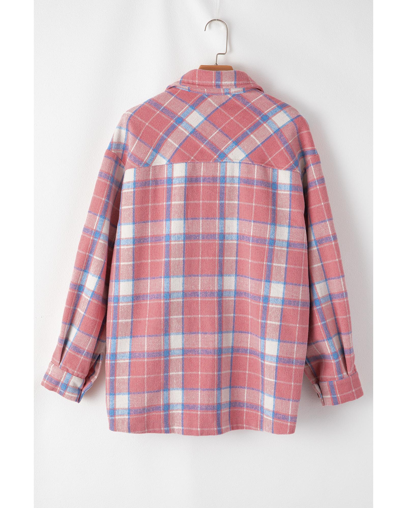 Pink Plaid Flap Pocket Button Up Shacket - S