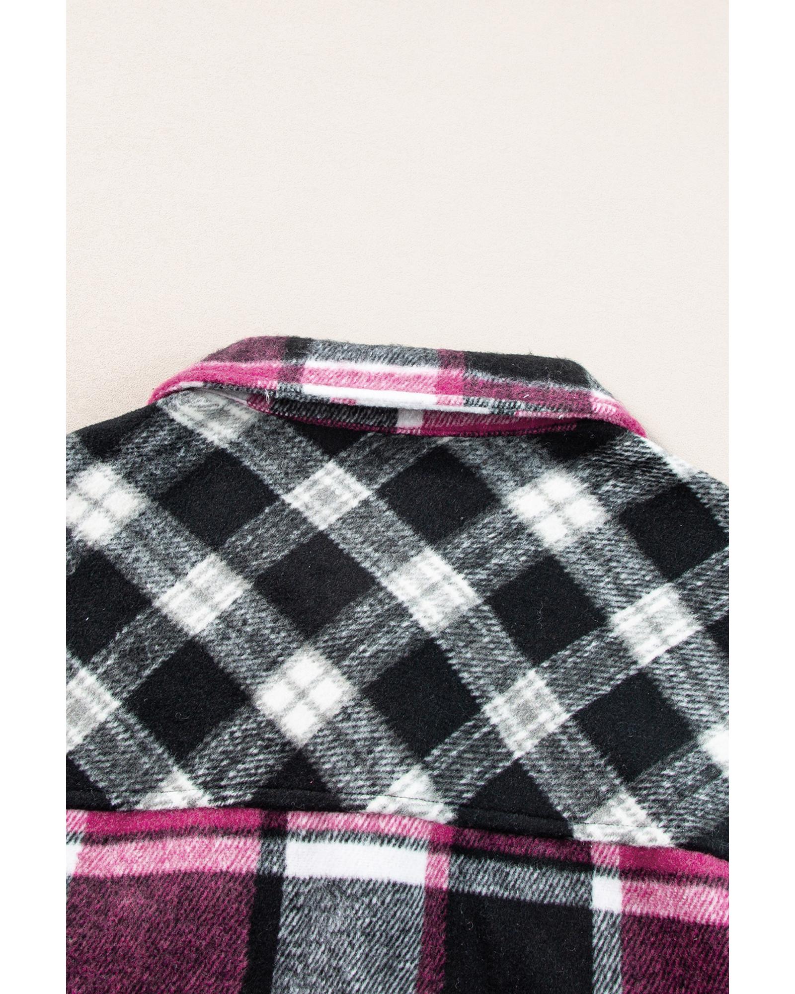 Black Plaid Colorblock Loose Shacket - L