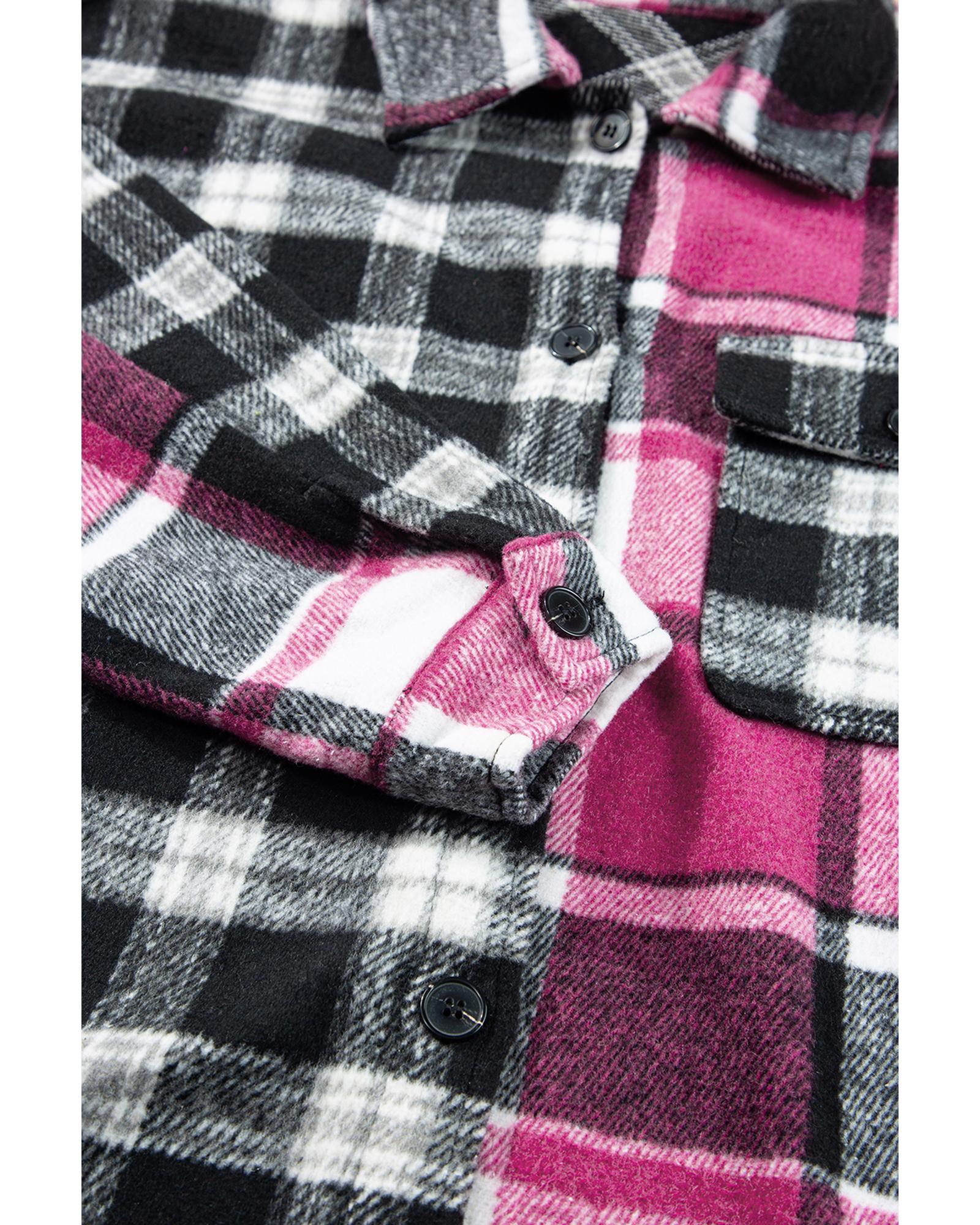 Black Plaid Colorblock Loose Shacket - L