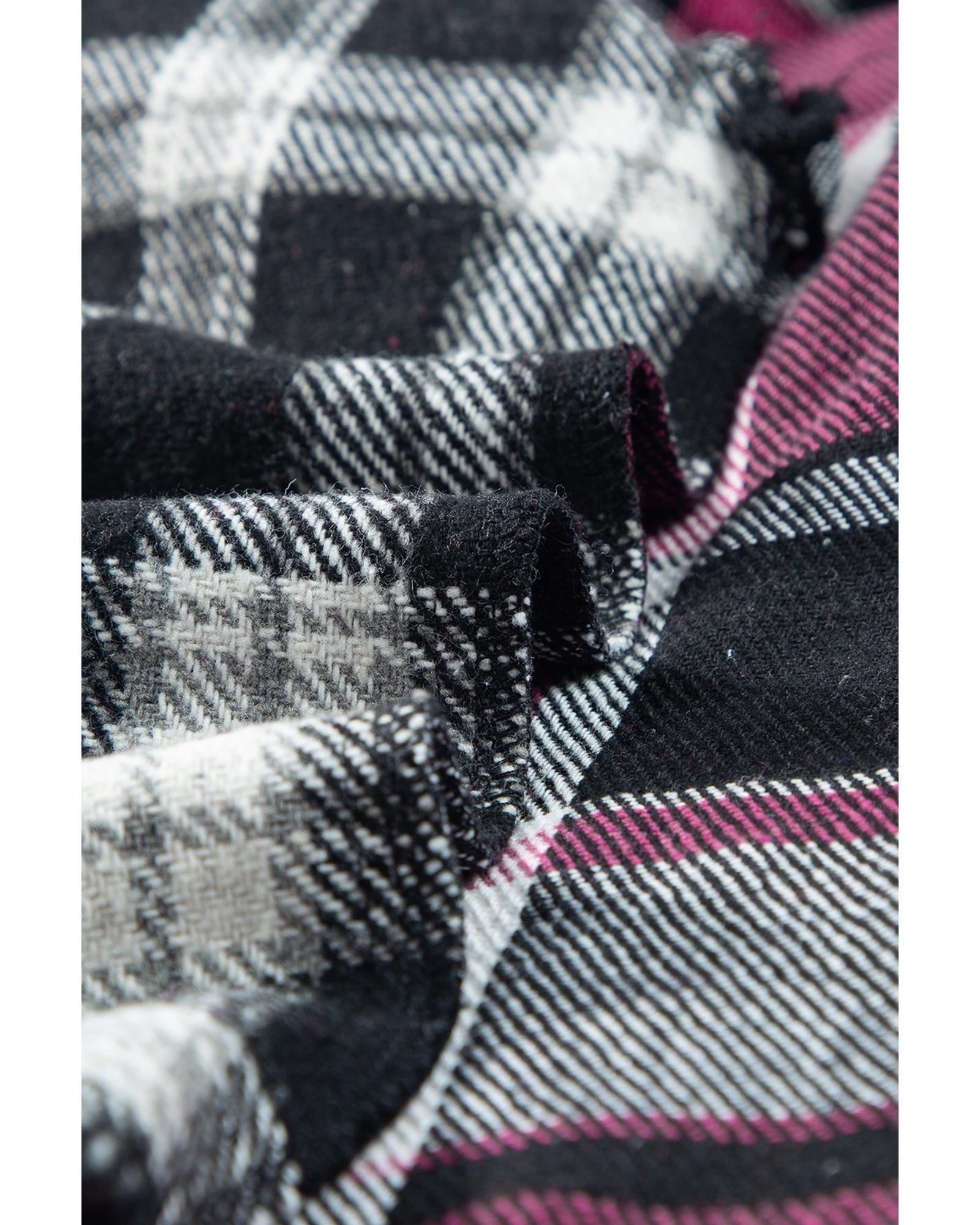 Black Plaid Colorblock Loose Shacket - L