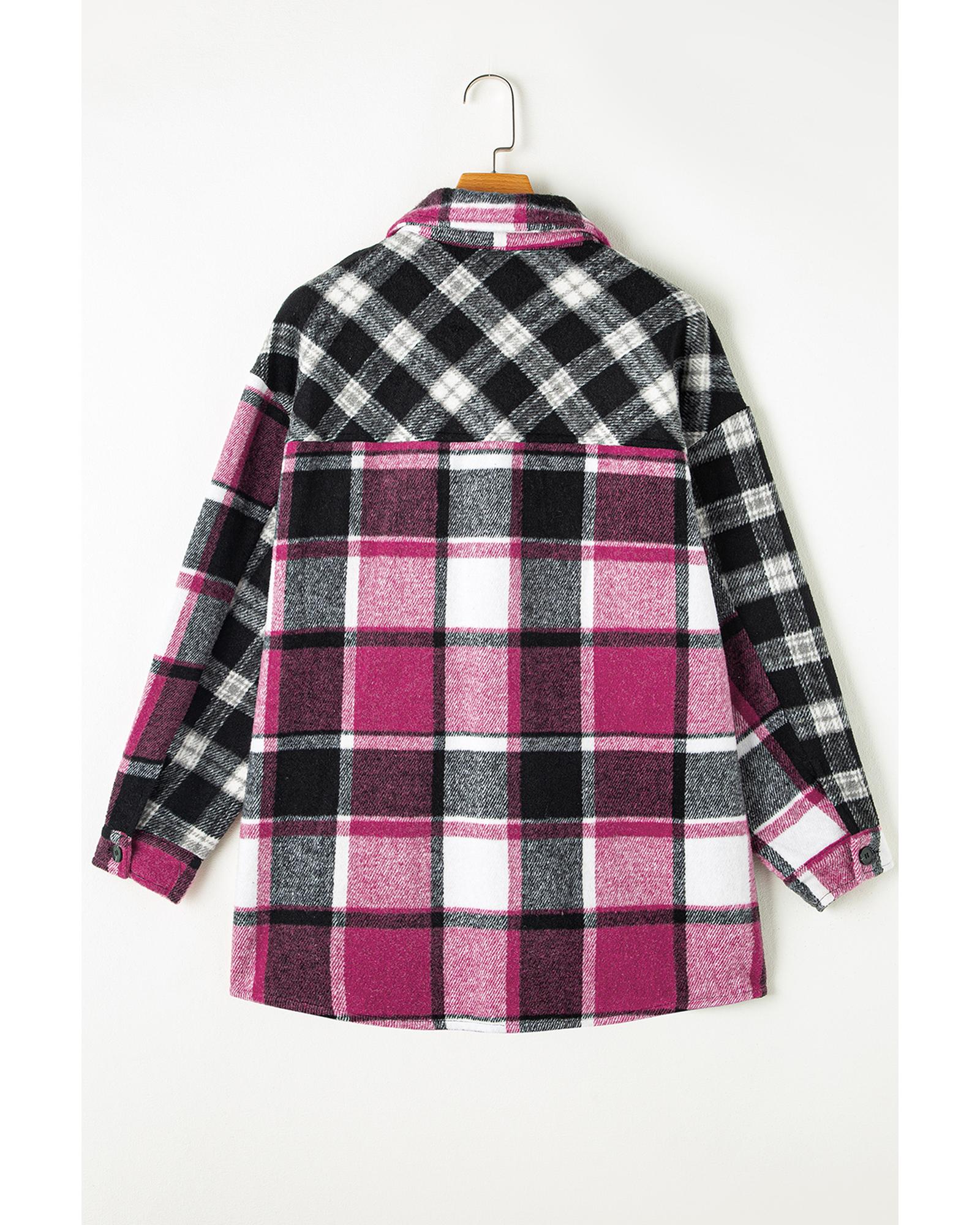 Black Plaid Colorblock Loose Shacket - L