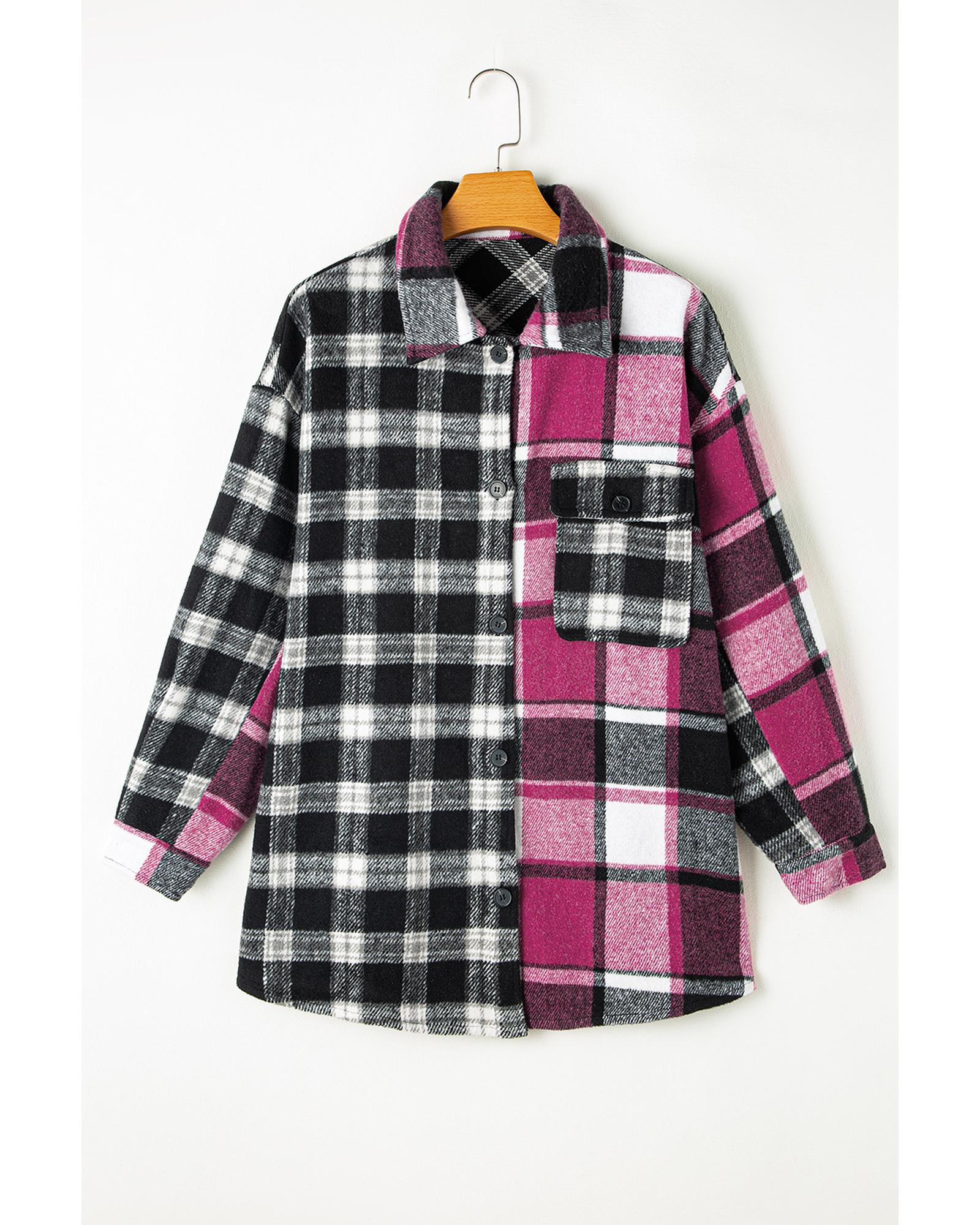 Black Plaid Colorblock Loose Shacket - S
