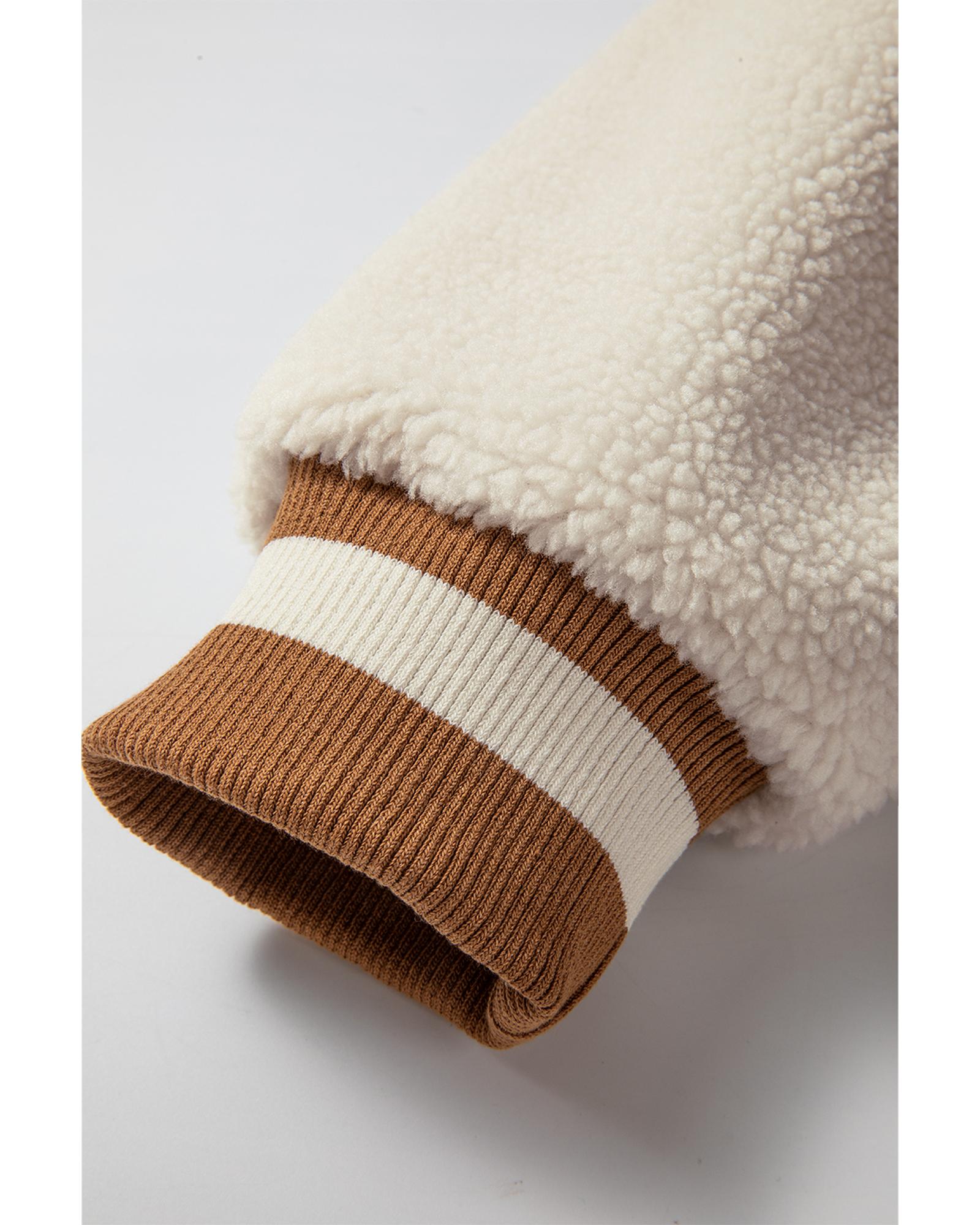 Buckskin Corduroy Fleece Patchwork Buttoned Bomber Jacket - L