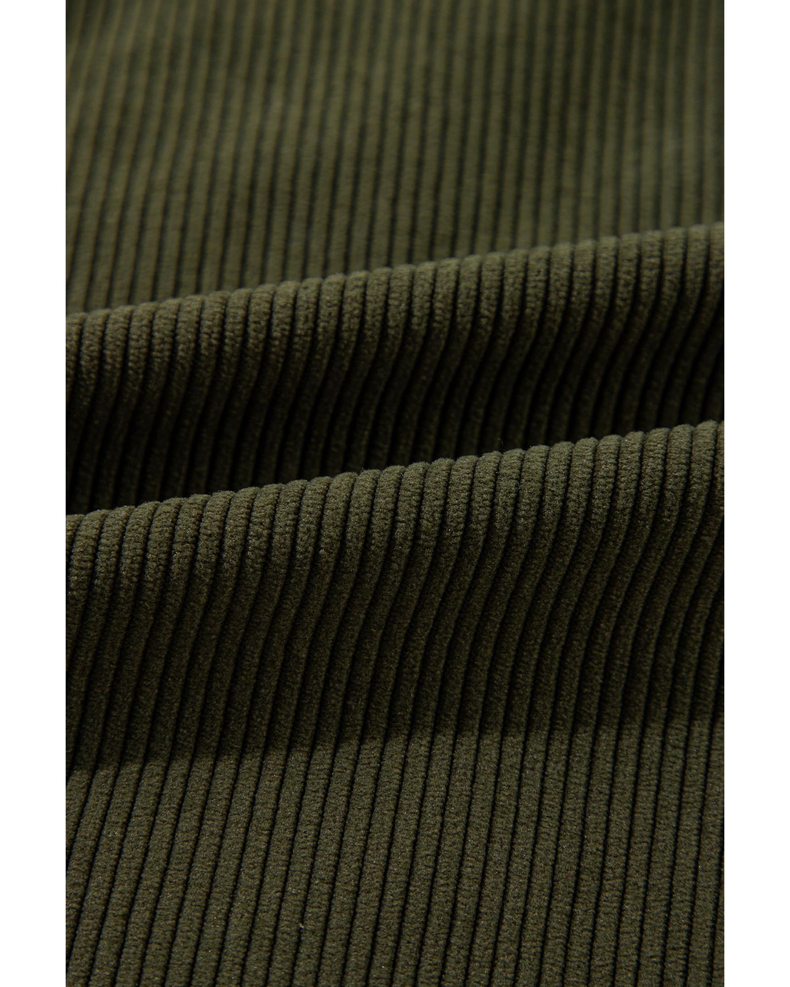 Mist Green Corduroy Fleece Patchwork Buttoned Bomber Jacket - L