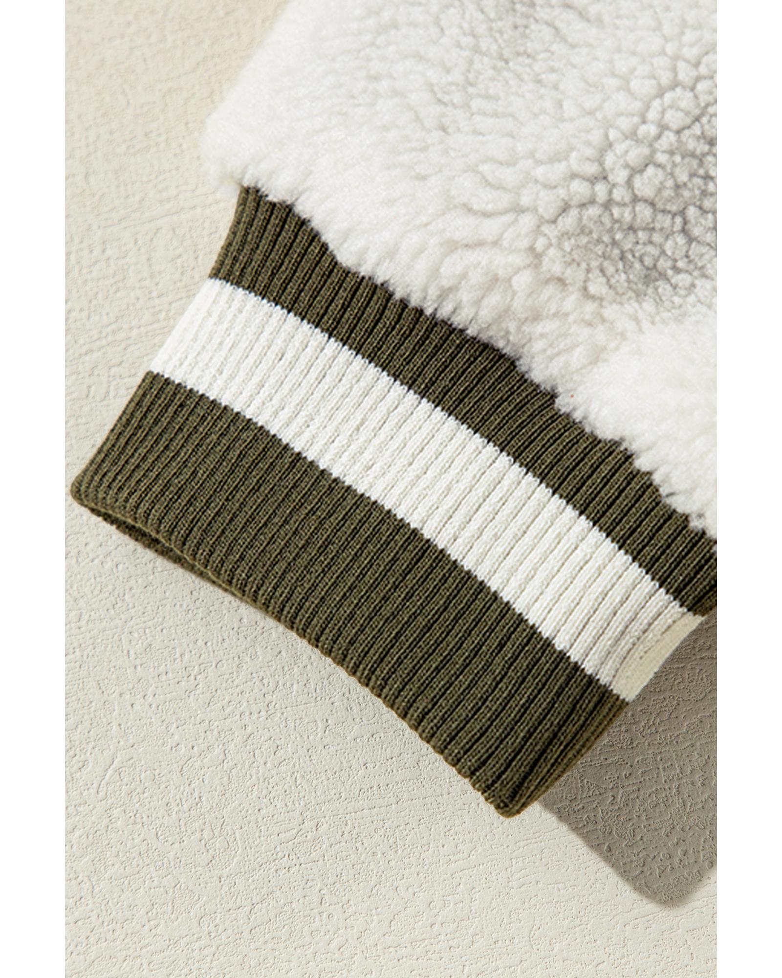 Mist Green Corduroy Fleece Patchwork Buttoned Bomber Jacket - S