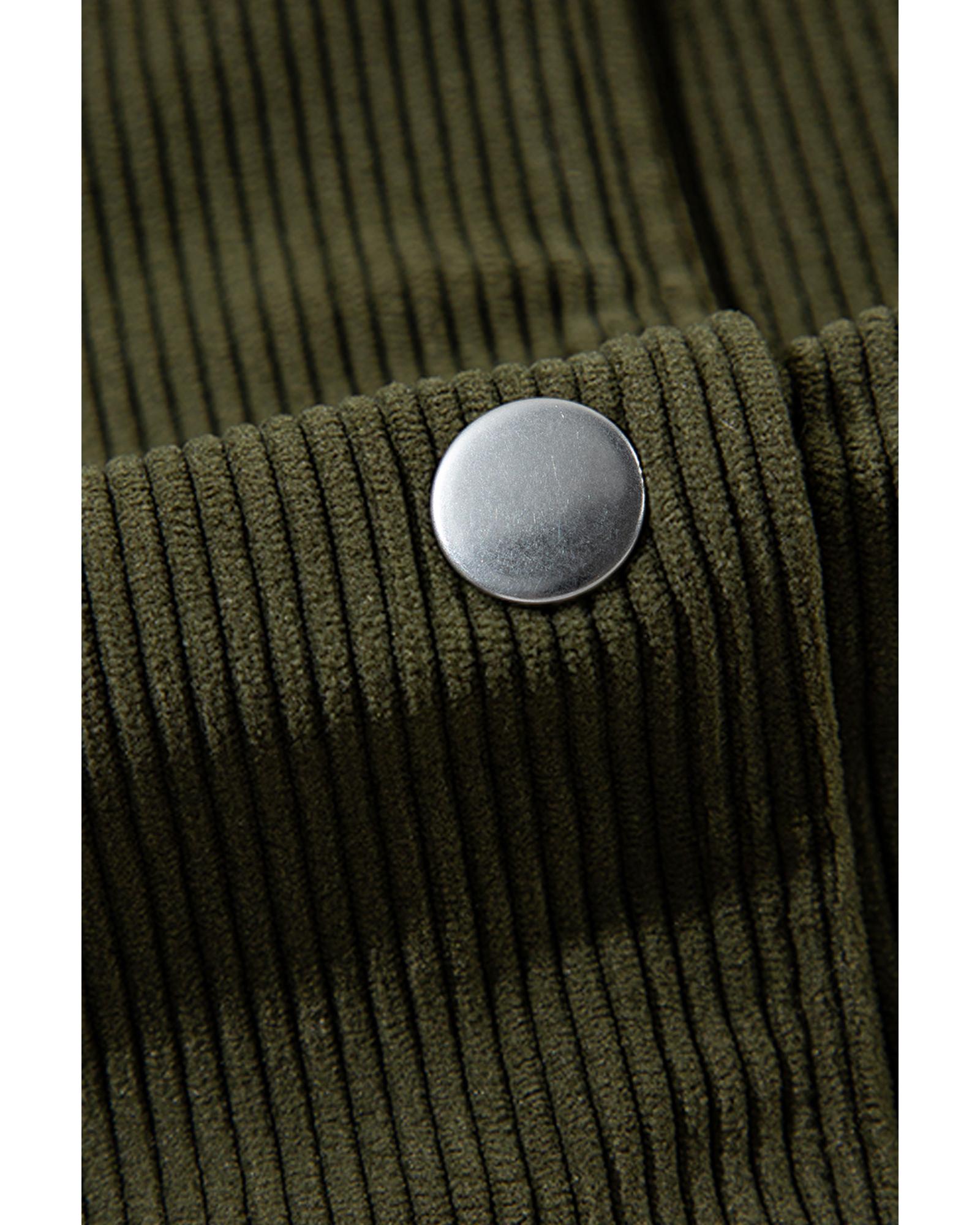 Mist Green Corduroy Fleece Patchwork Buttoned Bomber Jacket - XL