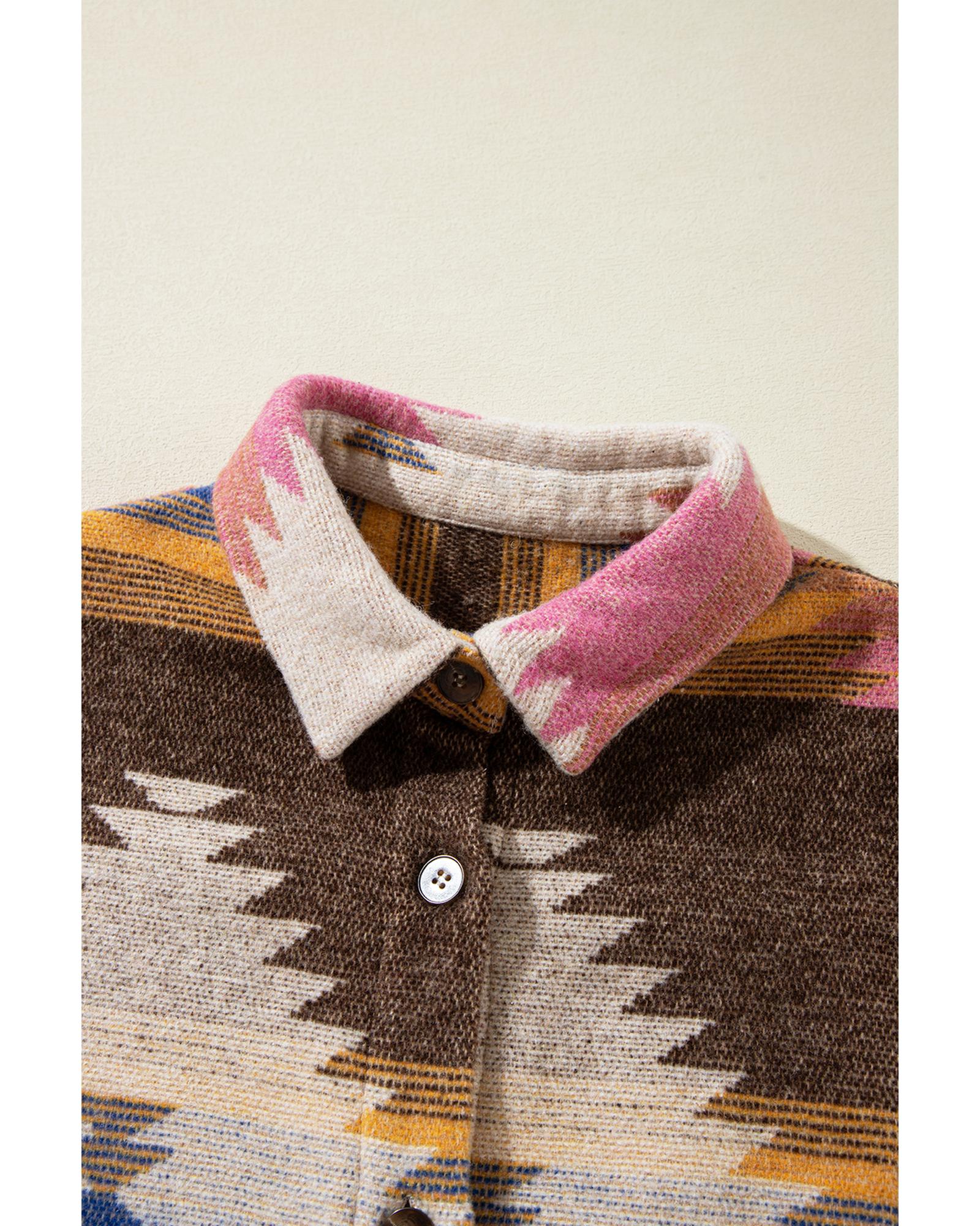 White Aztec Print Button Up Shacket - XL