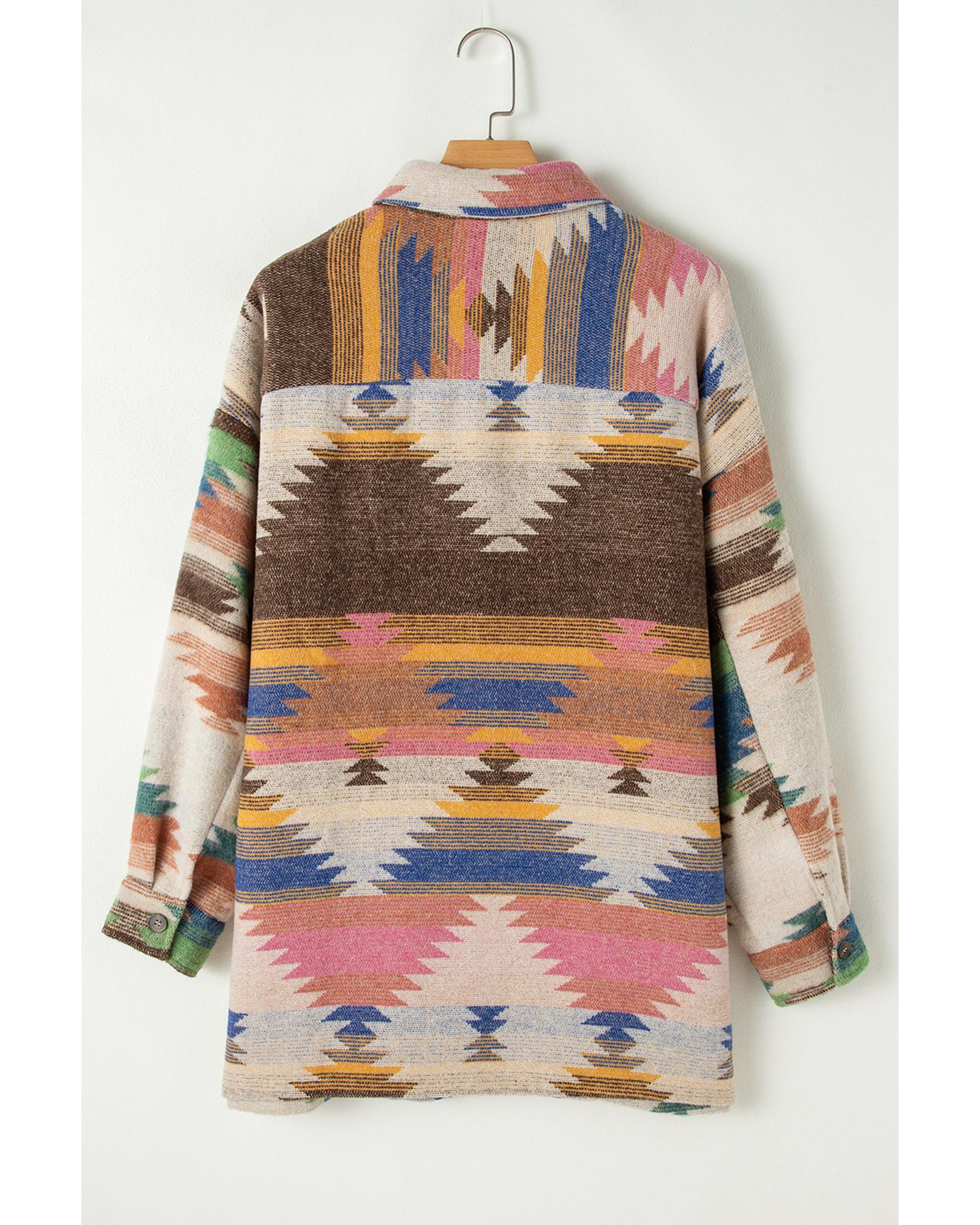 White Aztec Print Button Up Shacket - XL