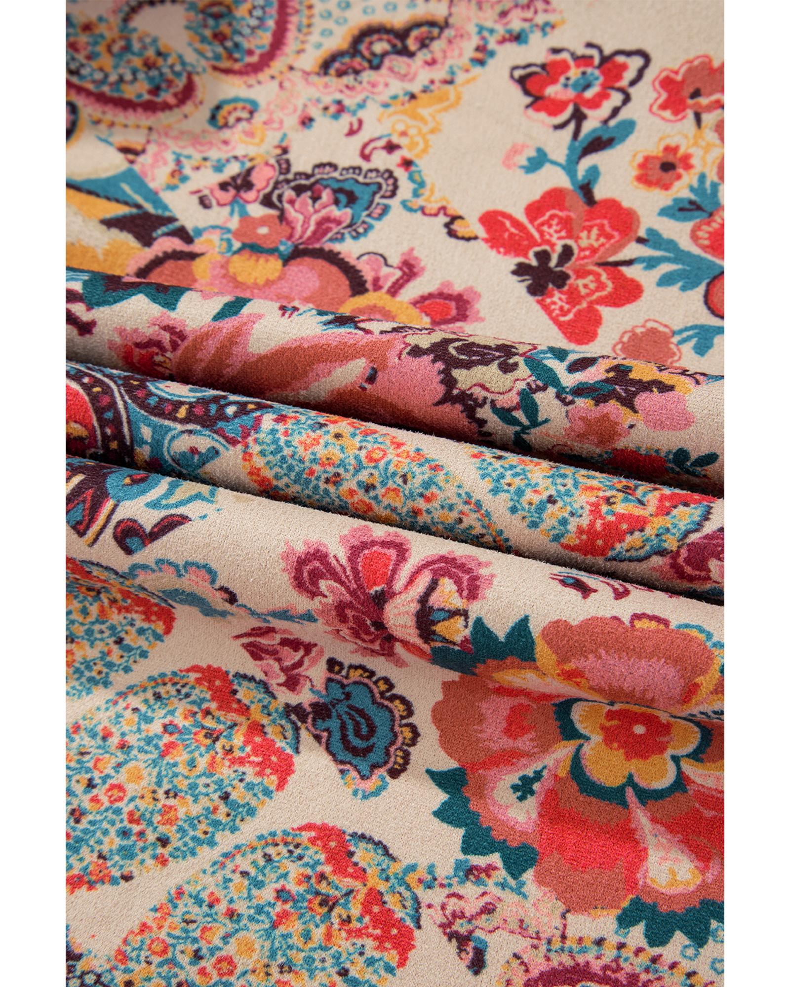 Azura Exchange Beige Vintage Paisley Floral Printed Sherpa Lined Hooded Jacket - S