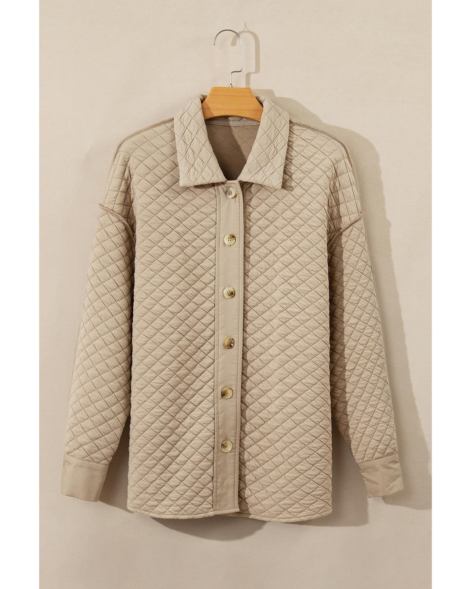 Jet Stream Solid Color Quilted Puffer Buttoned Shacket - L