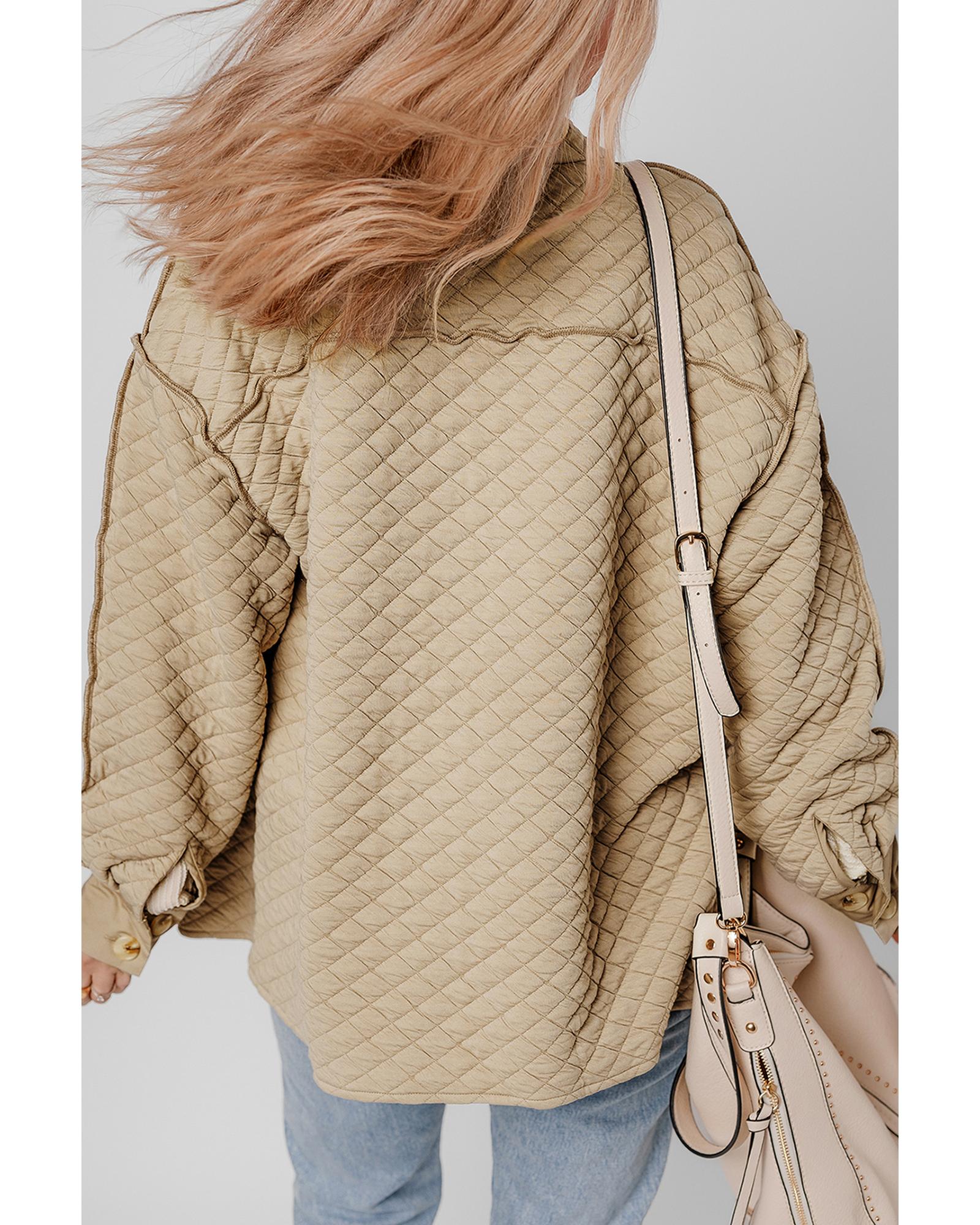 Jet Stream Solid Color Quilted Puffer Buttoned Shacket - M