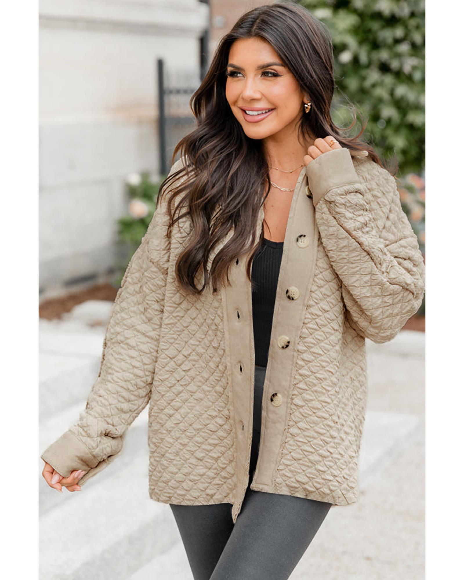 Jet Stream Solid Color Quilted Puffer Buttoned Shacket - M