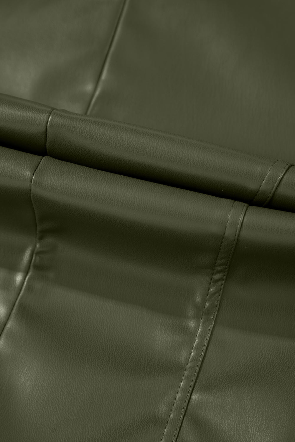 Sage Green Solid Faux Leather Zipper Slim Fit Bomber Jacket - M