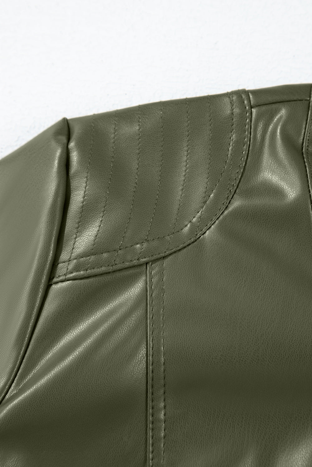 Sage Green Solid Faux Leather Zipper Slim Fit Bomber Jacket - XL