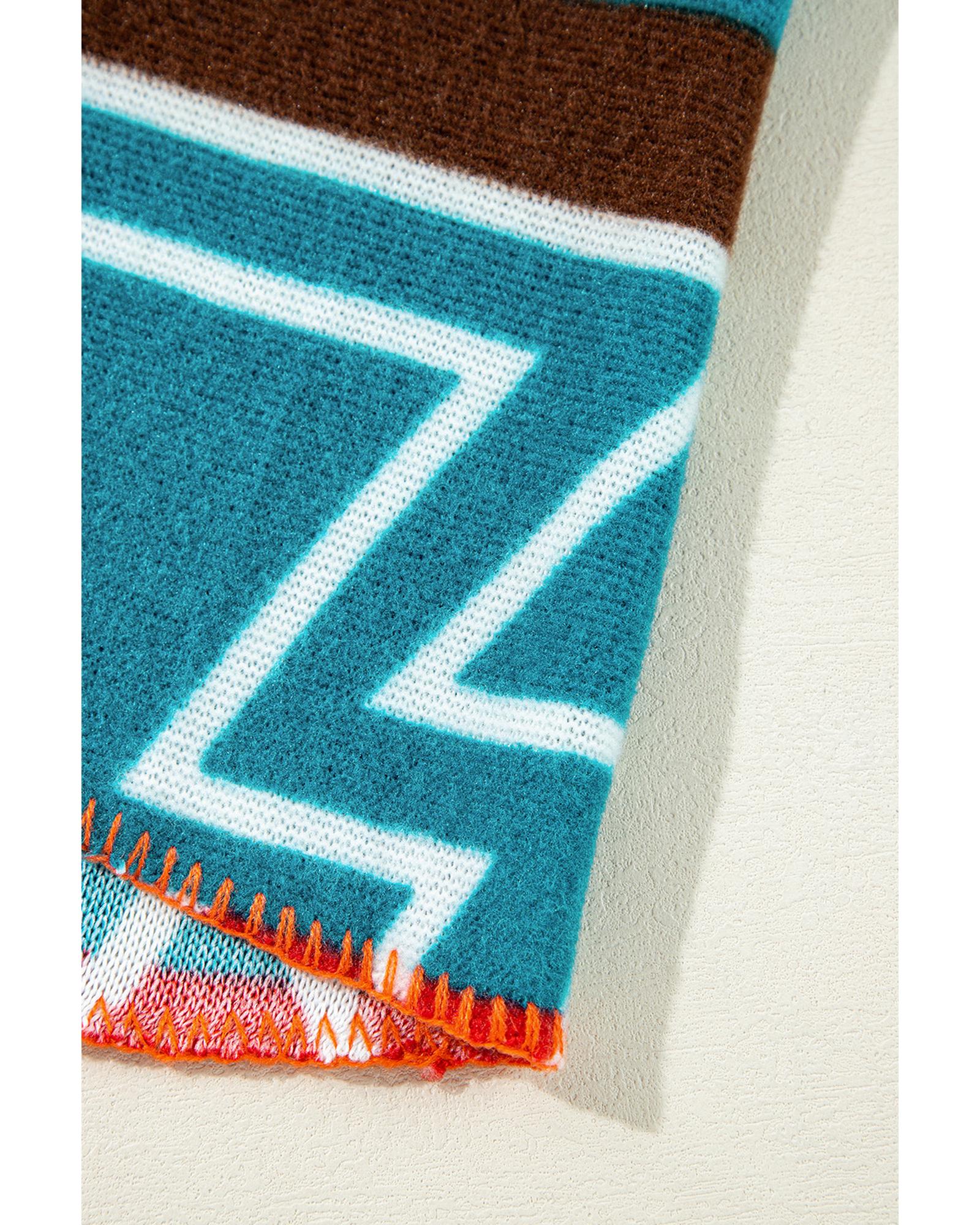 Sky Blue Aztec Printed Lapel Bell Sleeve Jacket - M