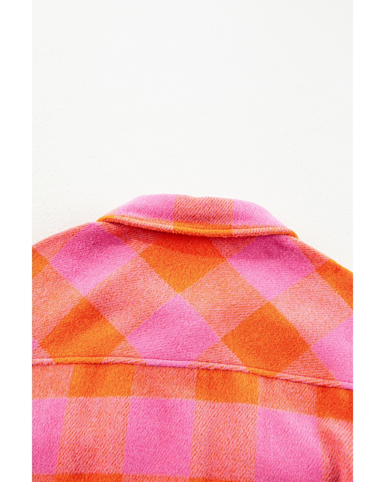 Orange Plaid Chest Pockets Button-up Turn Down Collar Jacket - XL