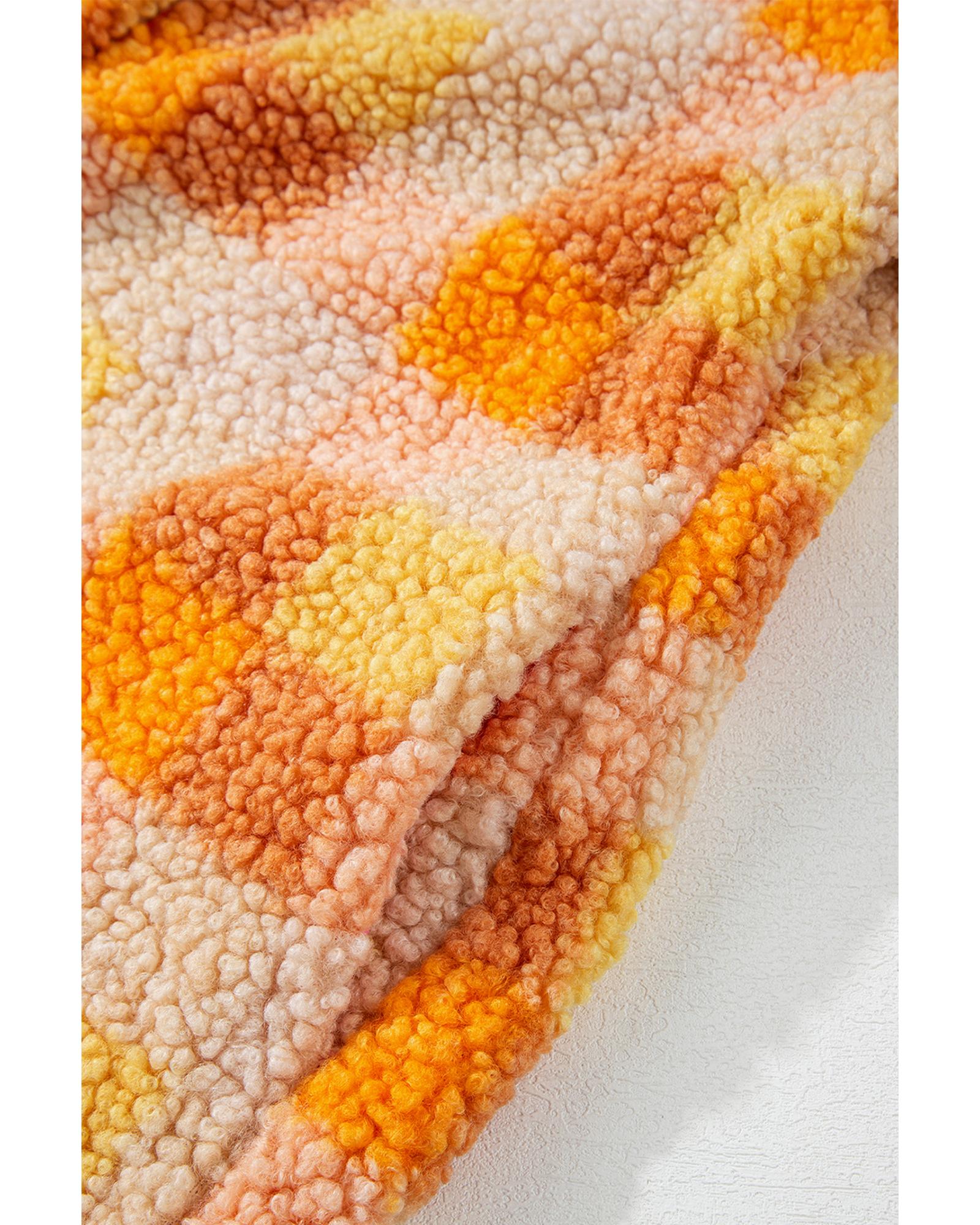 Orange Checkered Sherpa Hooded Jacket - L