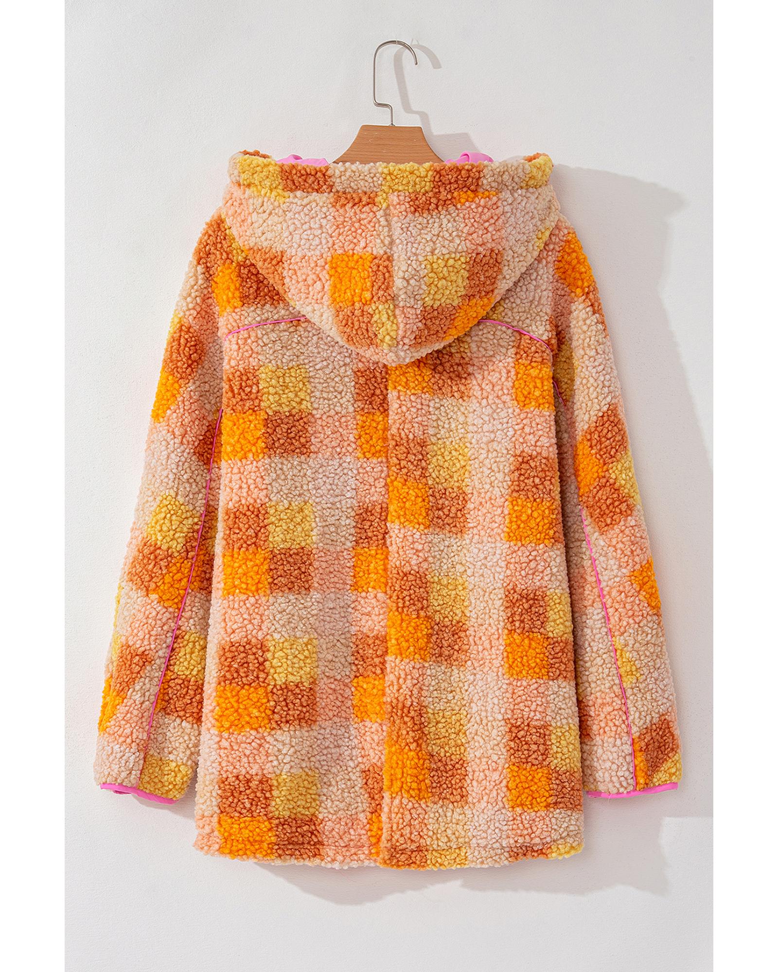 Orange Checkered Sherpa Hooded Jacket - M