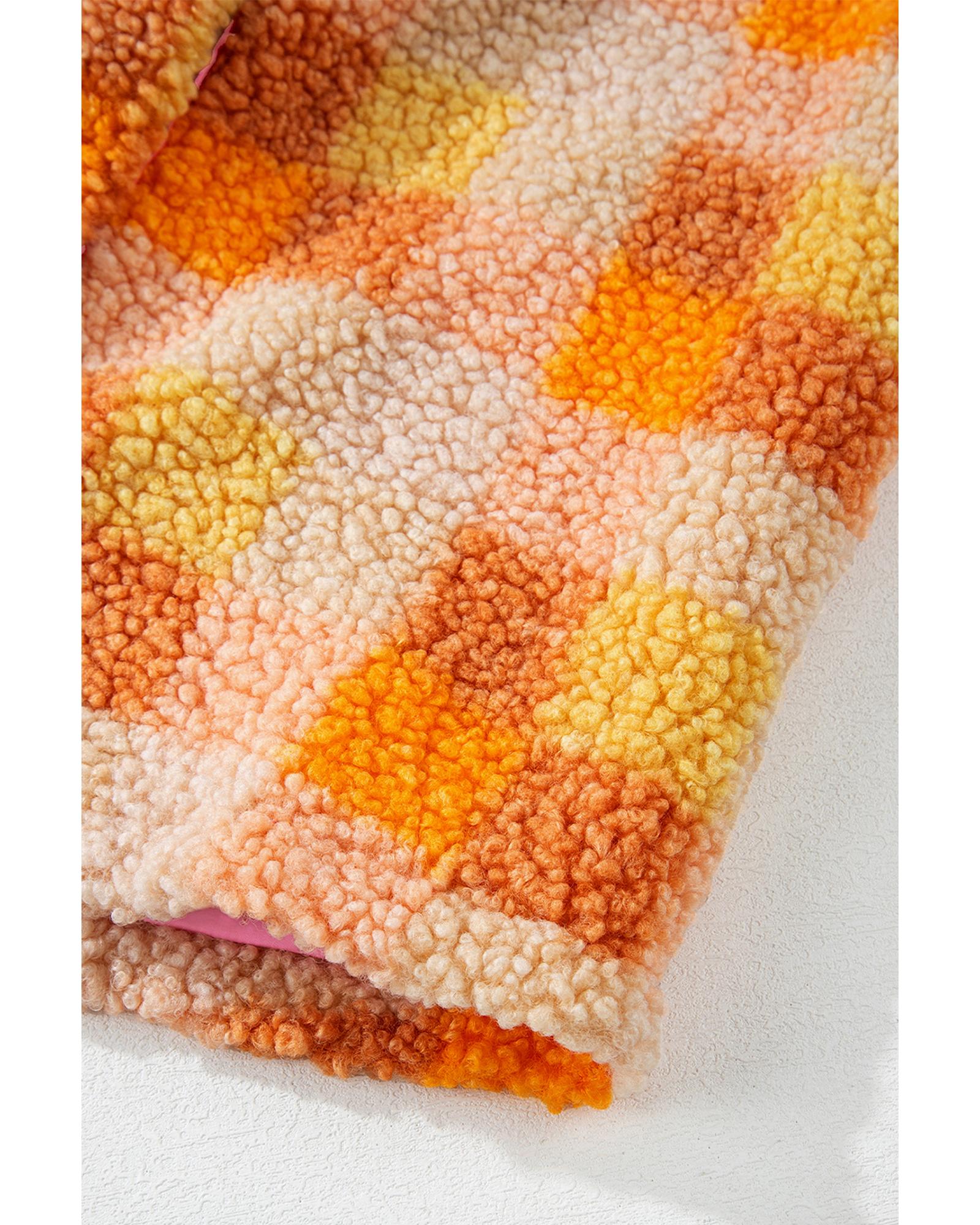 Orange Checkered Sherpa Hooded Jacket - M