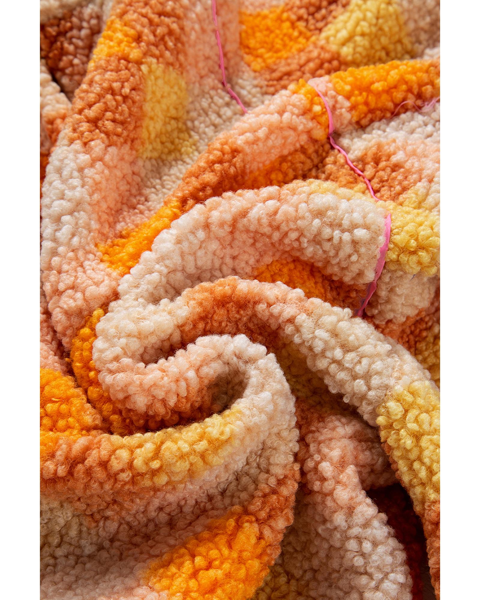 Orange Checkered Sherpa Hooded Jacket - S