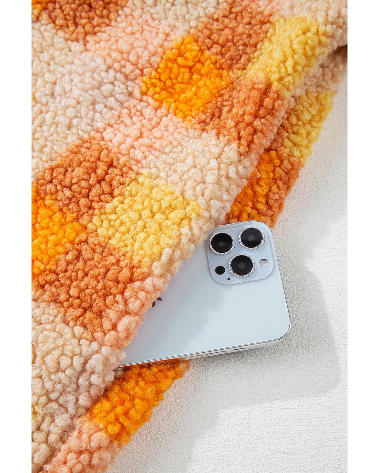 Orange Checkered Sherpa Hooded Jacket - S