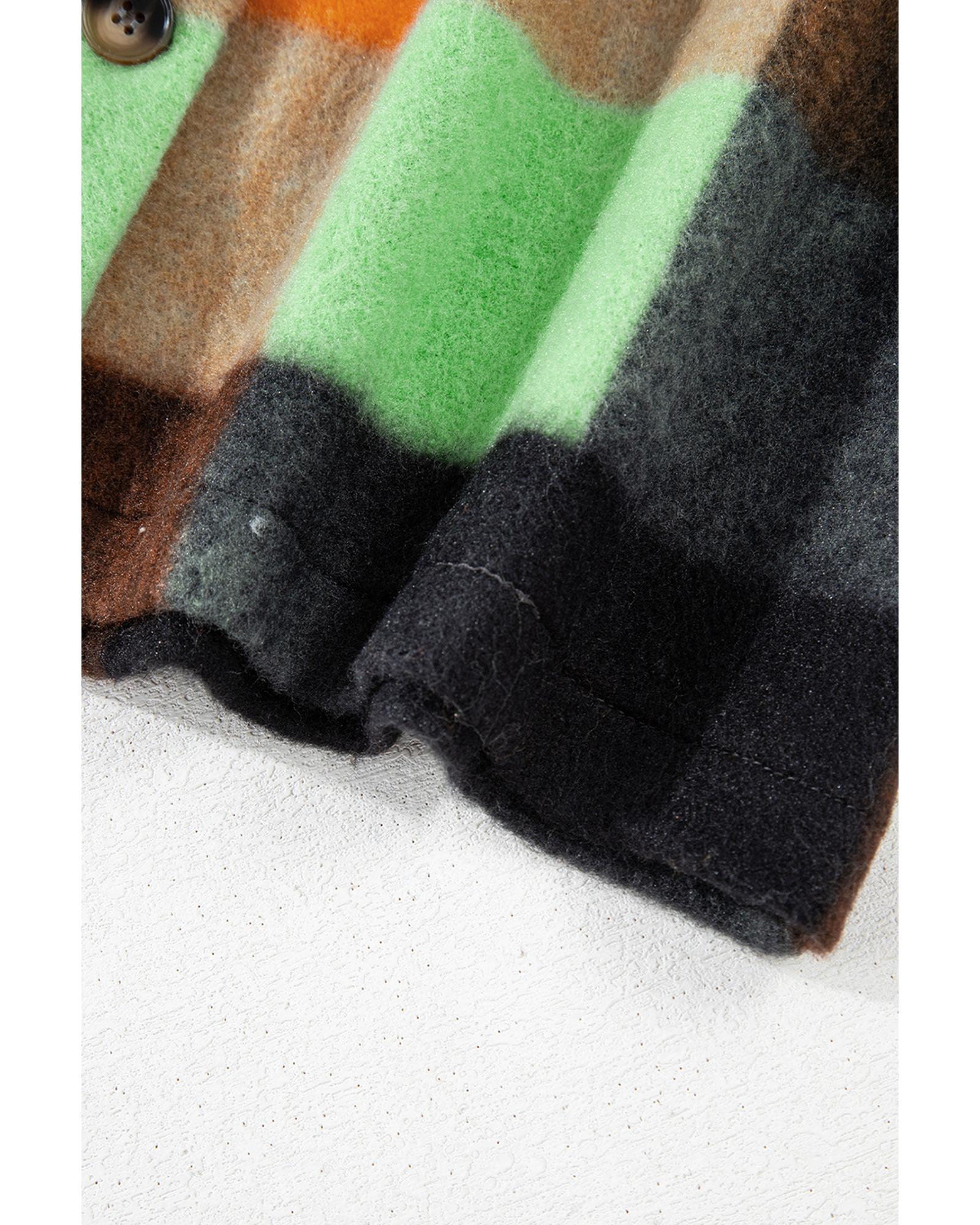 Orange Plaid Print Flap Pocket Long Jacket - S