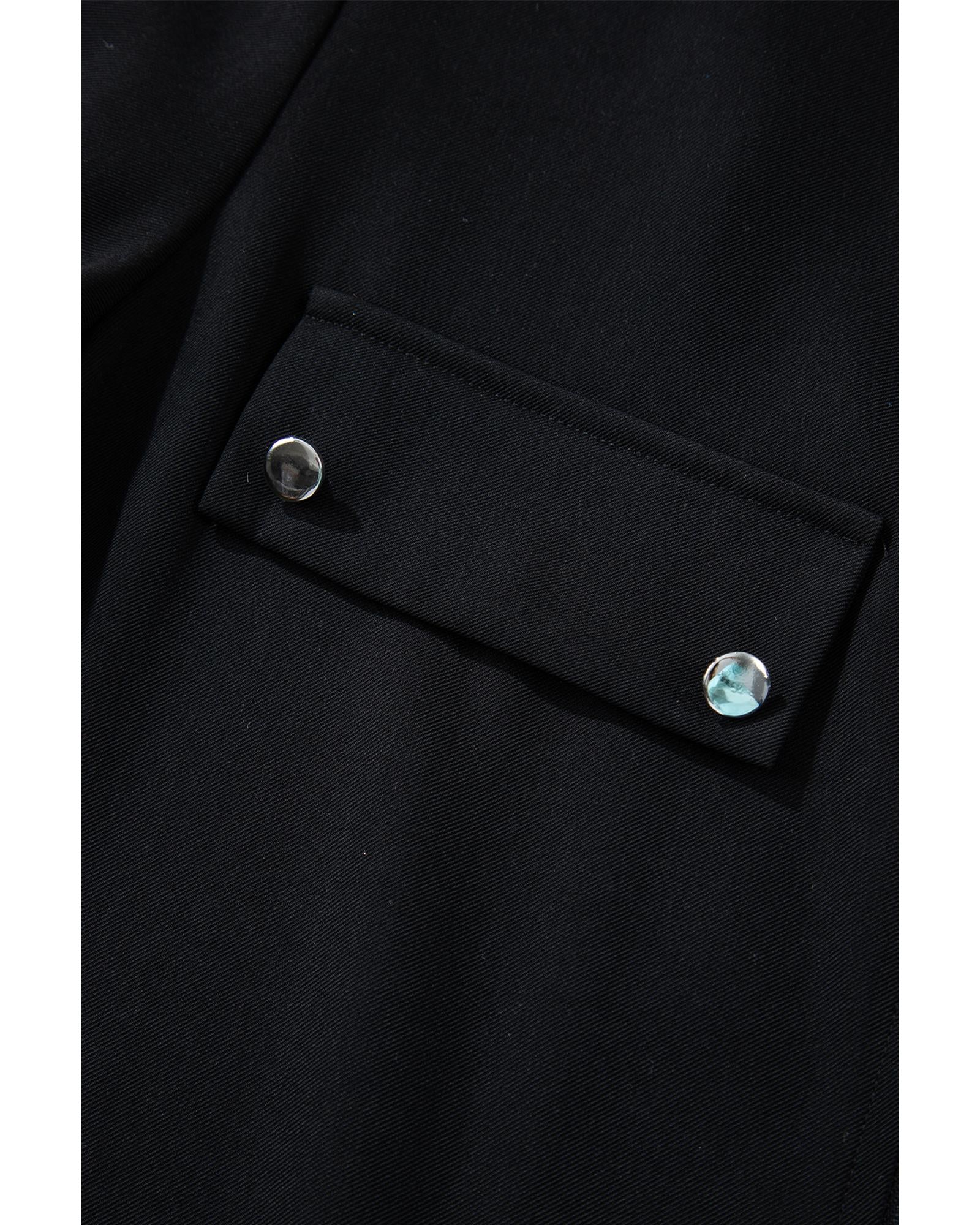 Black Collar Tab Sleeve Zip Up Flap Detail Jacket - M