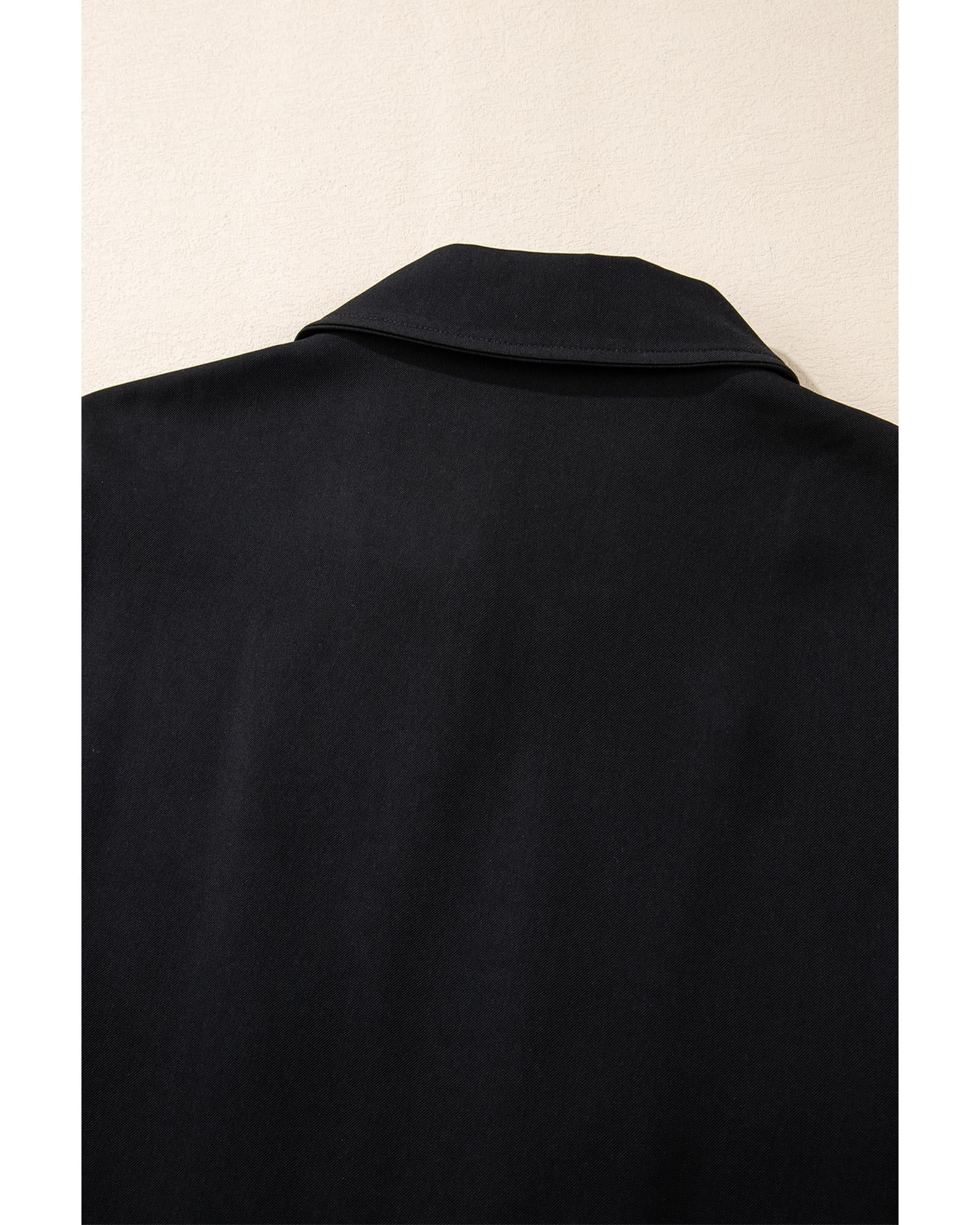 Black Collar Tab Sleeve Zip Up Flap Detail Jacket - M