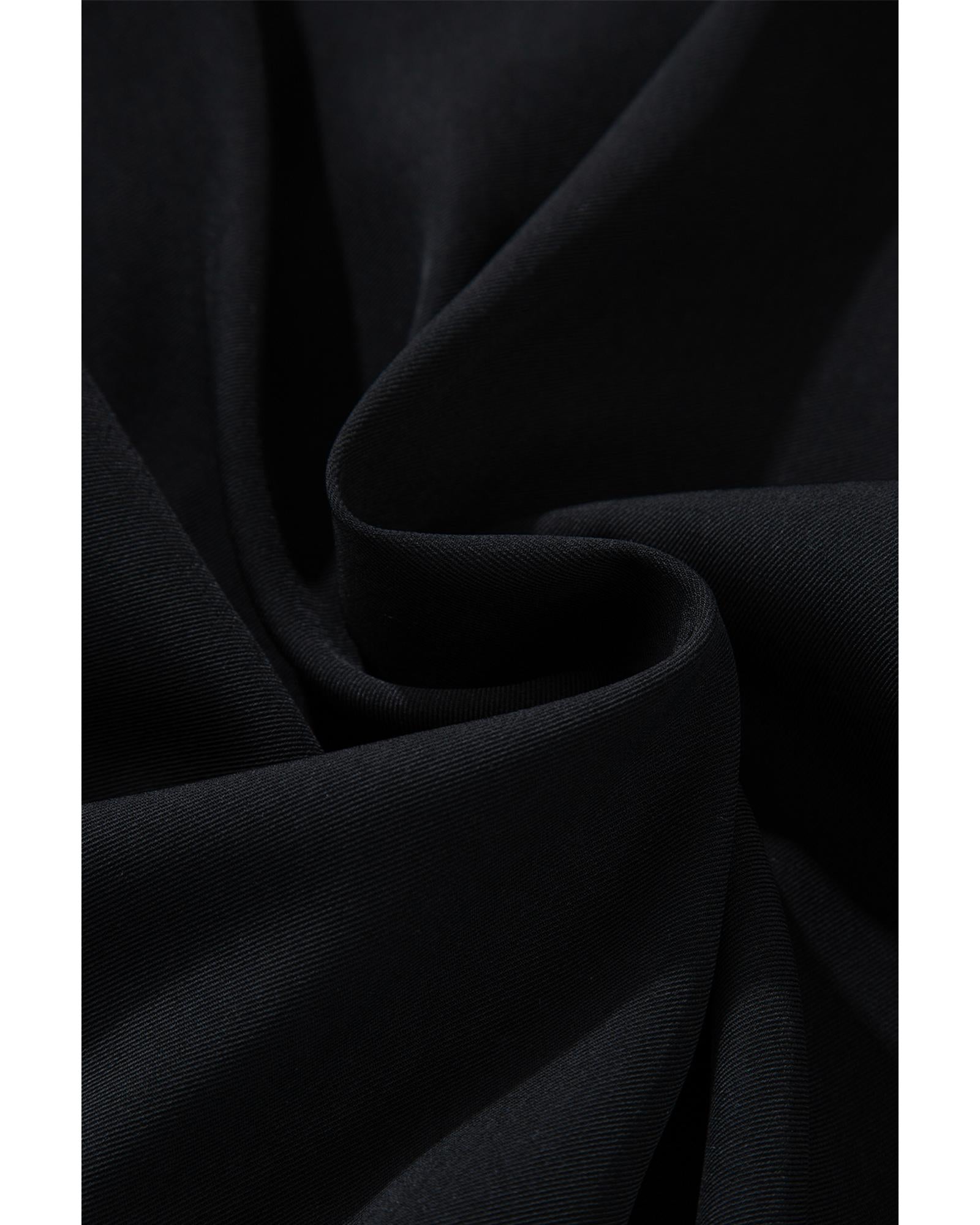 Black Collar Tab Sleeve Zip Up Flap Detail Jacket - XL