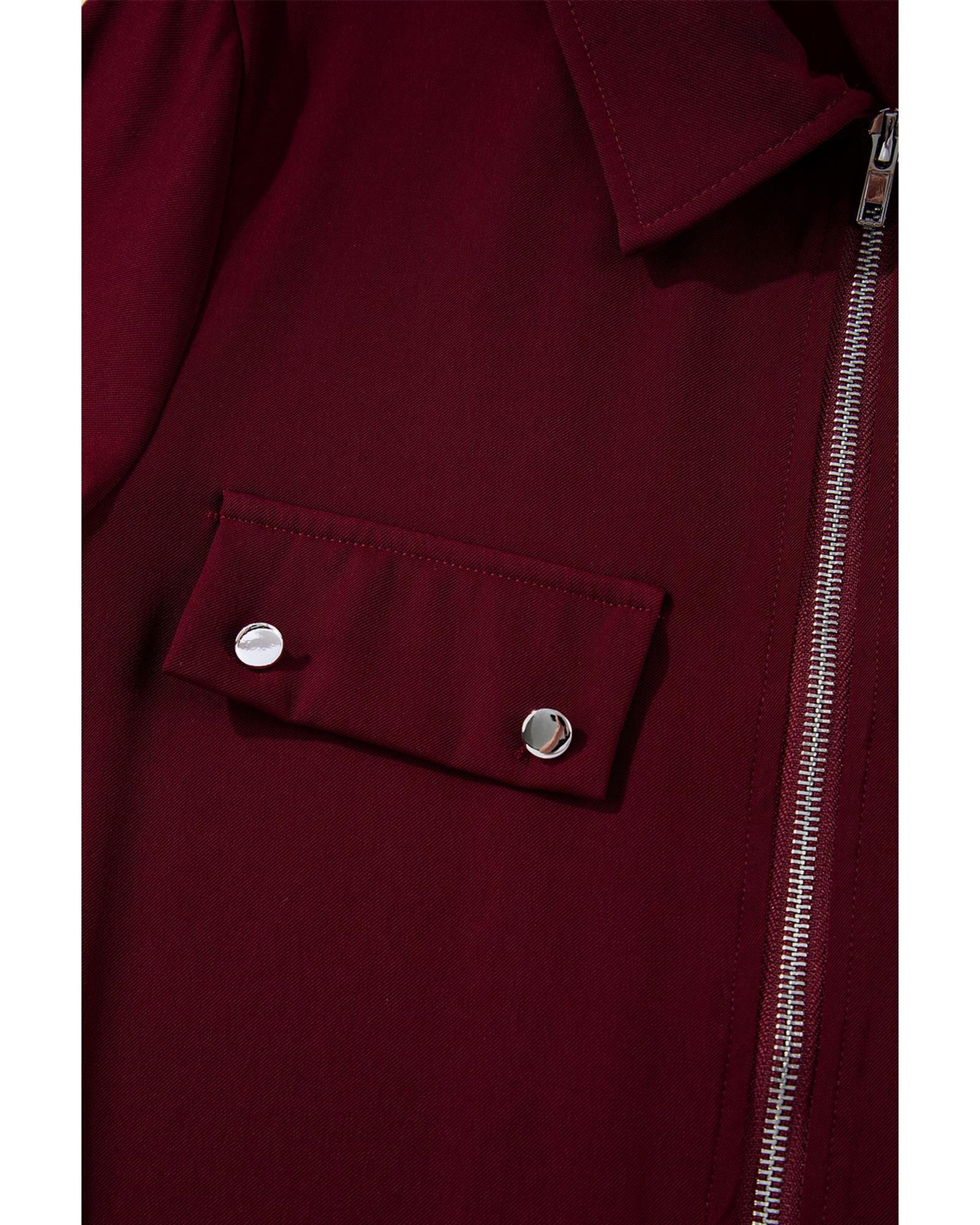 Red Dahlia Collar Tab Sleeve Zip Up Flap Detail Jacket - L