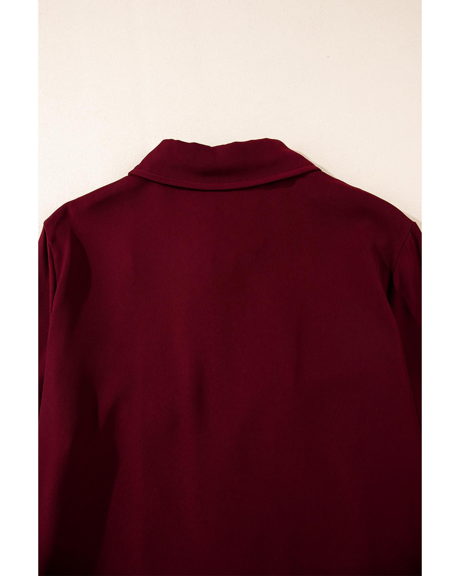 Red Dahlia Collar Tab Sleeve Zip Up Flap Detail Jacket - L