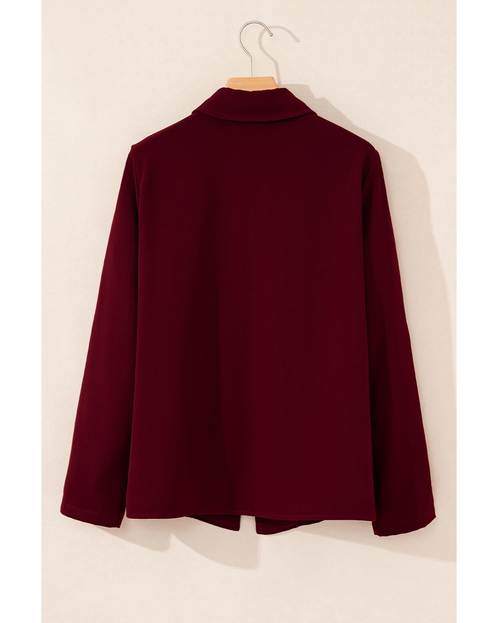 Red Dahlia Collar Tab Sleeve Zip Up Flap Detail Jacket - XL