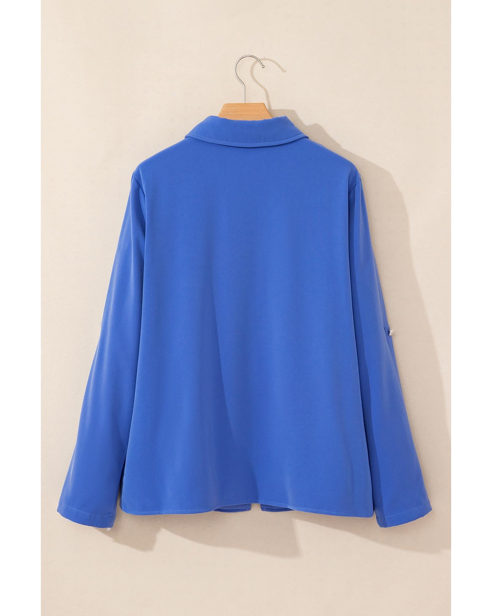 Dusk Blue Collar Tab Sleeve Zip Up Flap Detail Jacket - M