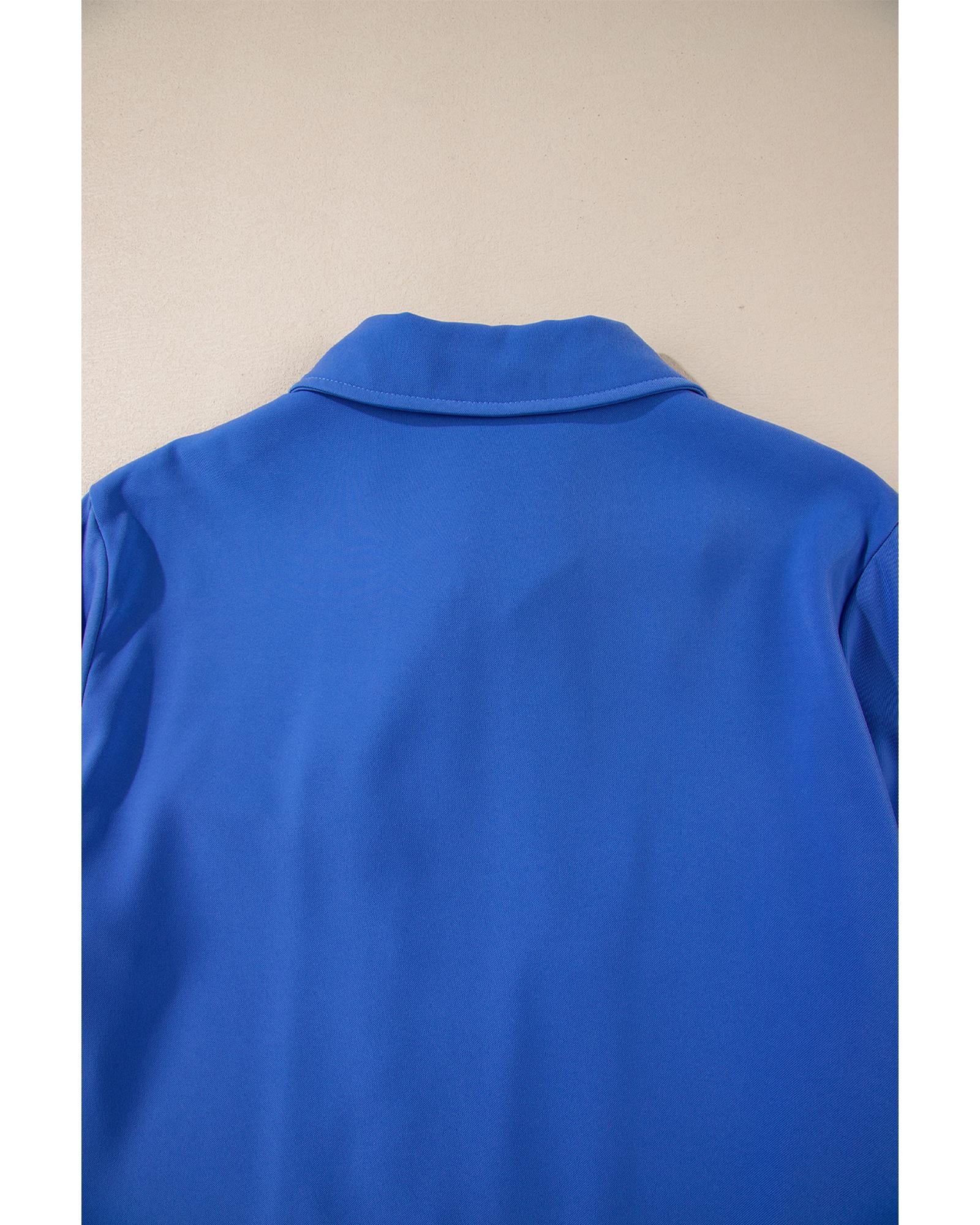 Dusk Blue Collar Tab Sleeve Zip Up Flap Detail Jacket - M