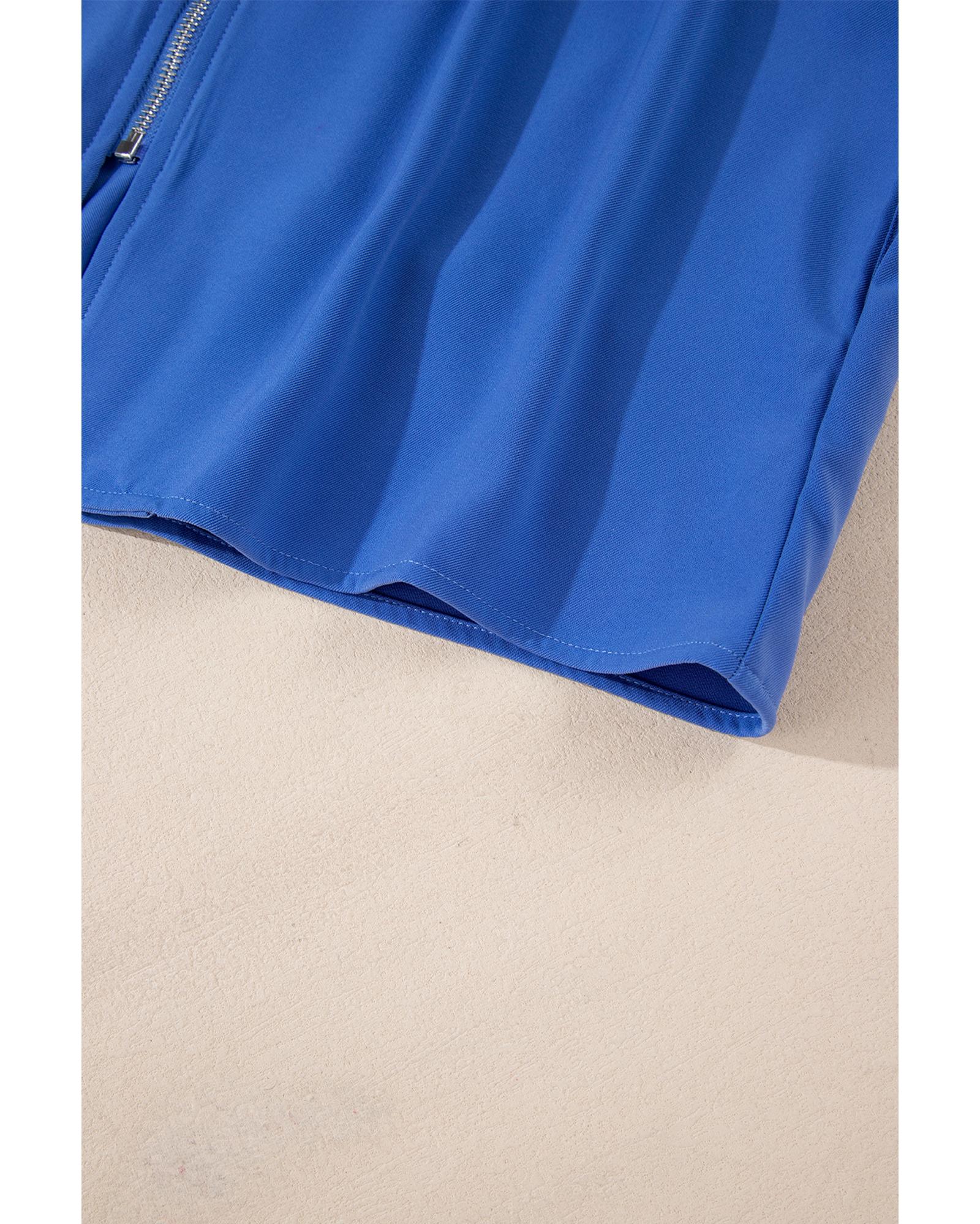 Dusk Blue Collar Tab Sleeve Zip Up Flap Detail Jacket - M