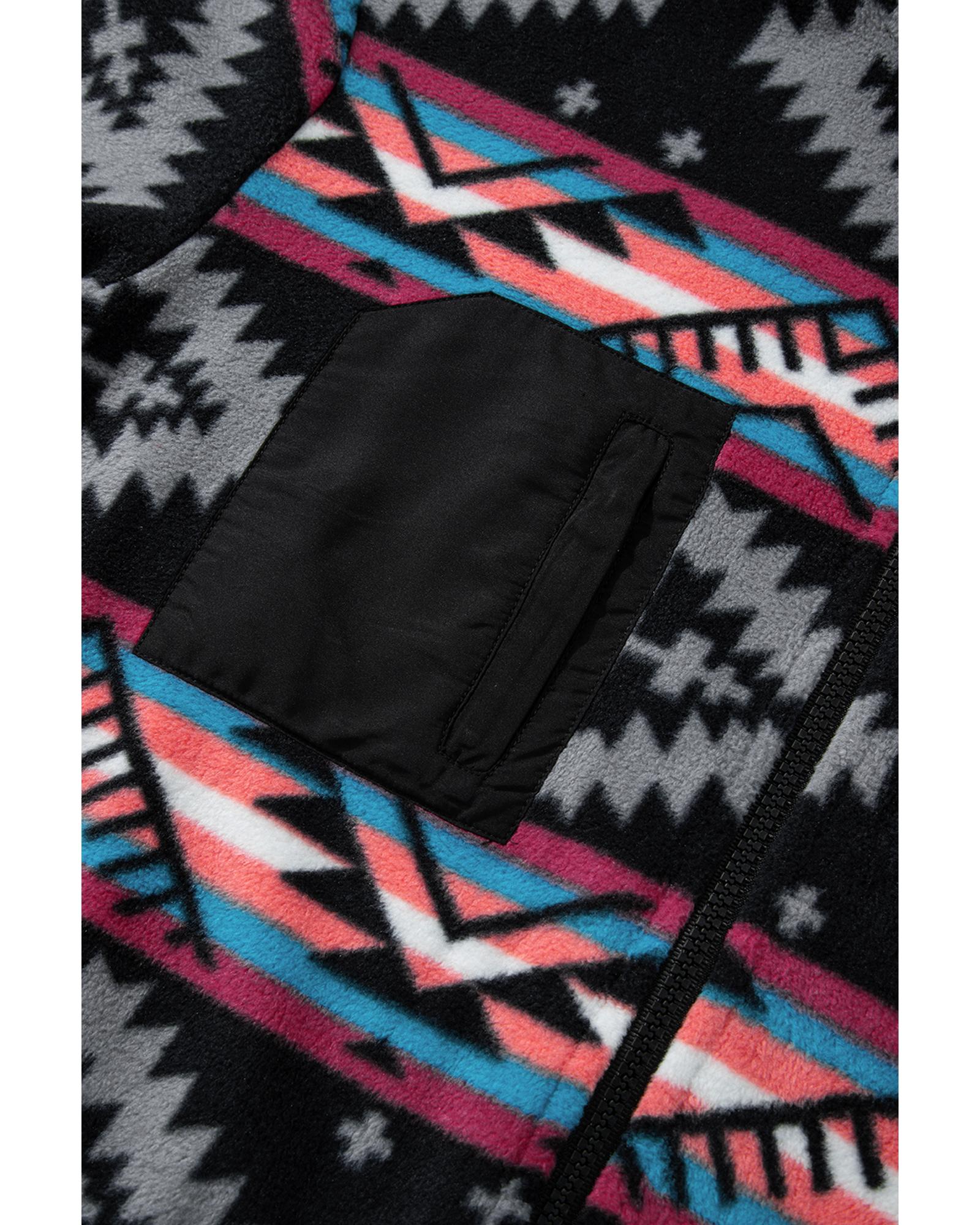 Black Aztec Printed Zip Up Collar Jacket - S