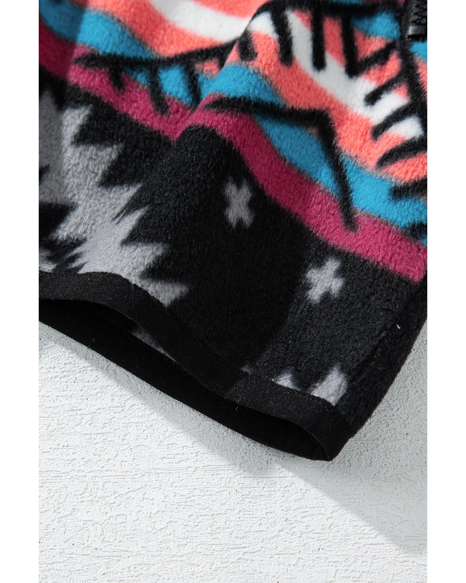 Black Aztec Printed Zip Up Collar Jacket - S