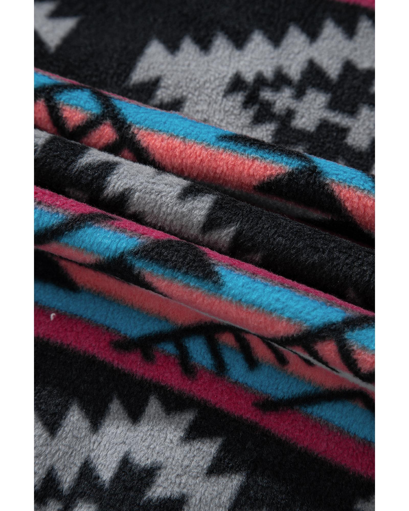 Black Aztec Printed Zip Up Collar Jacket - S