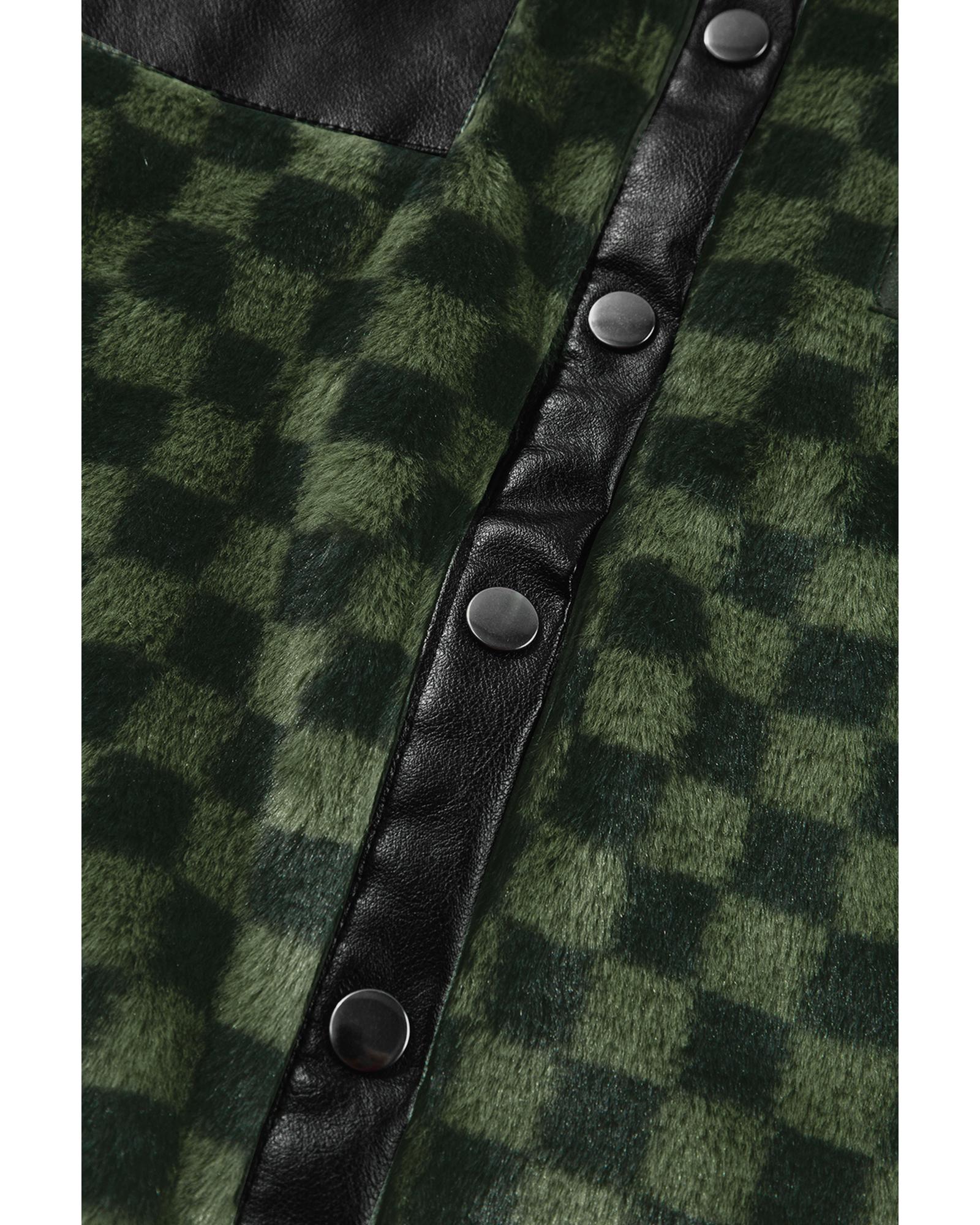 Vineyard Green Fleece Checkerboard Flap Pocket Snap Button Jacket - 2XL