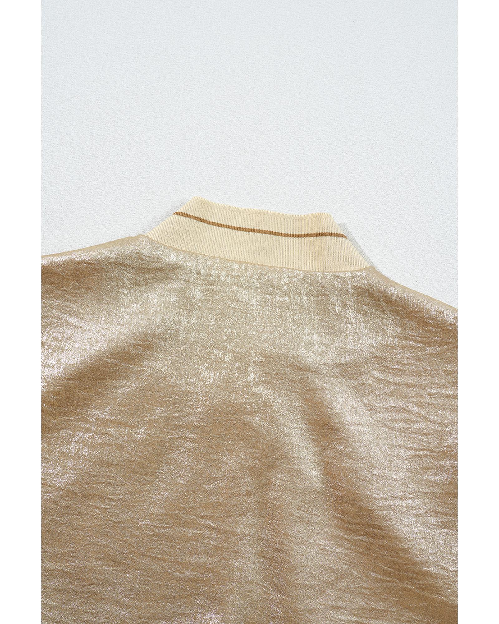 Pale Khaki Metallic Zip up Baseball Jacket - L