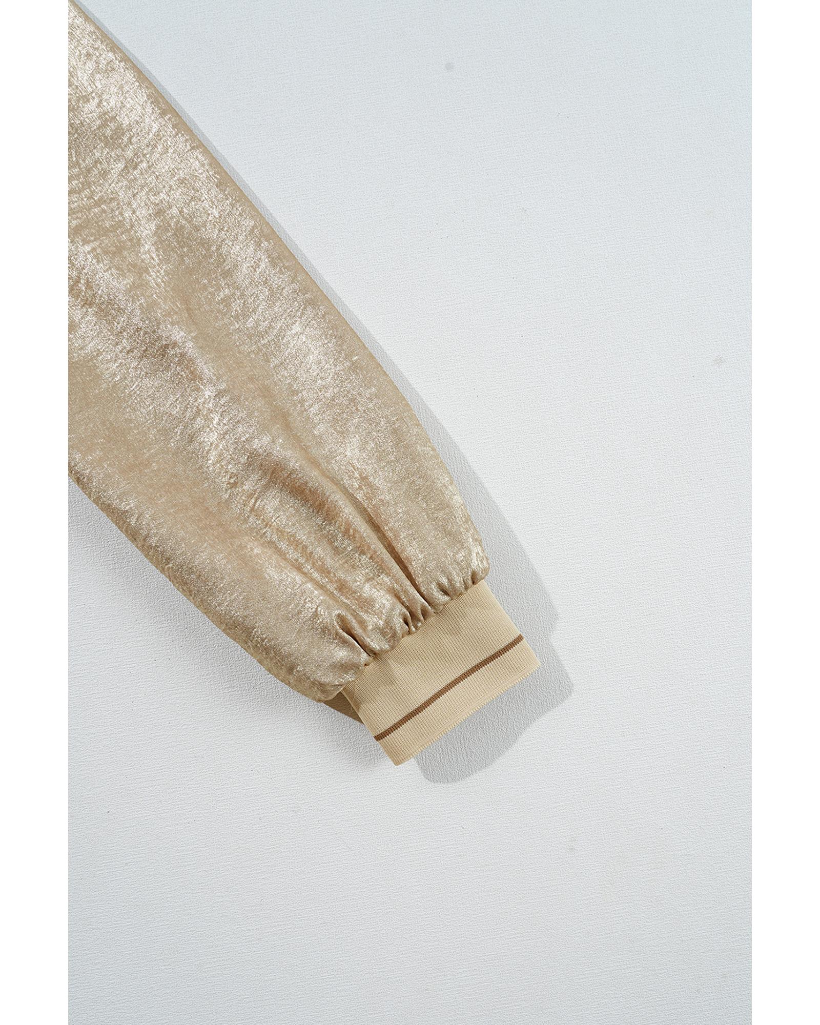 Pale Khaki Metallic Zip up Baseball Jacket - S