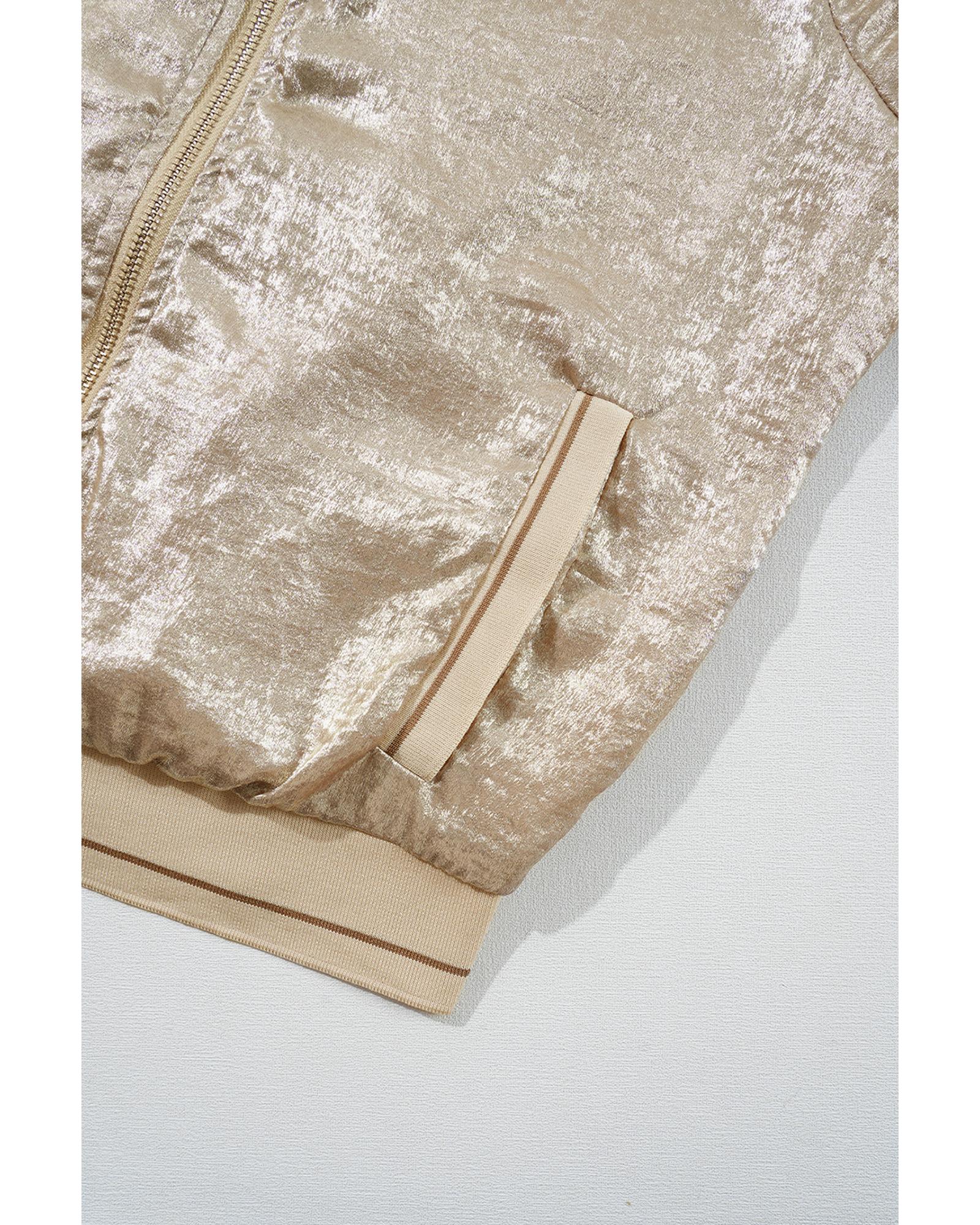 Pale Khaki Metallic Zip up Baseball Jacket - S