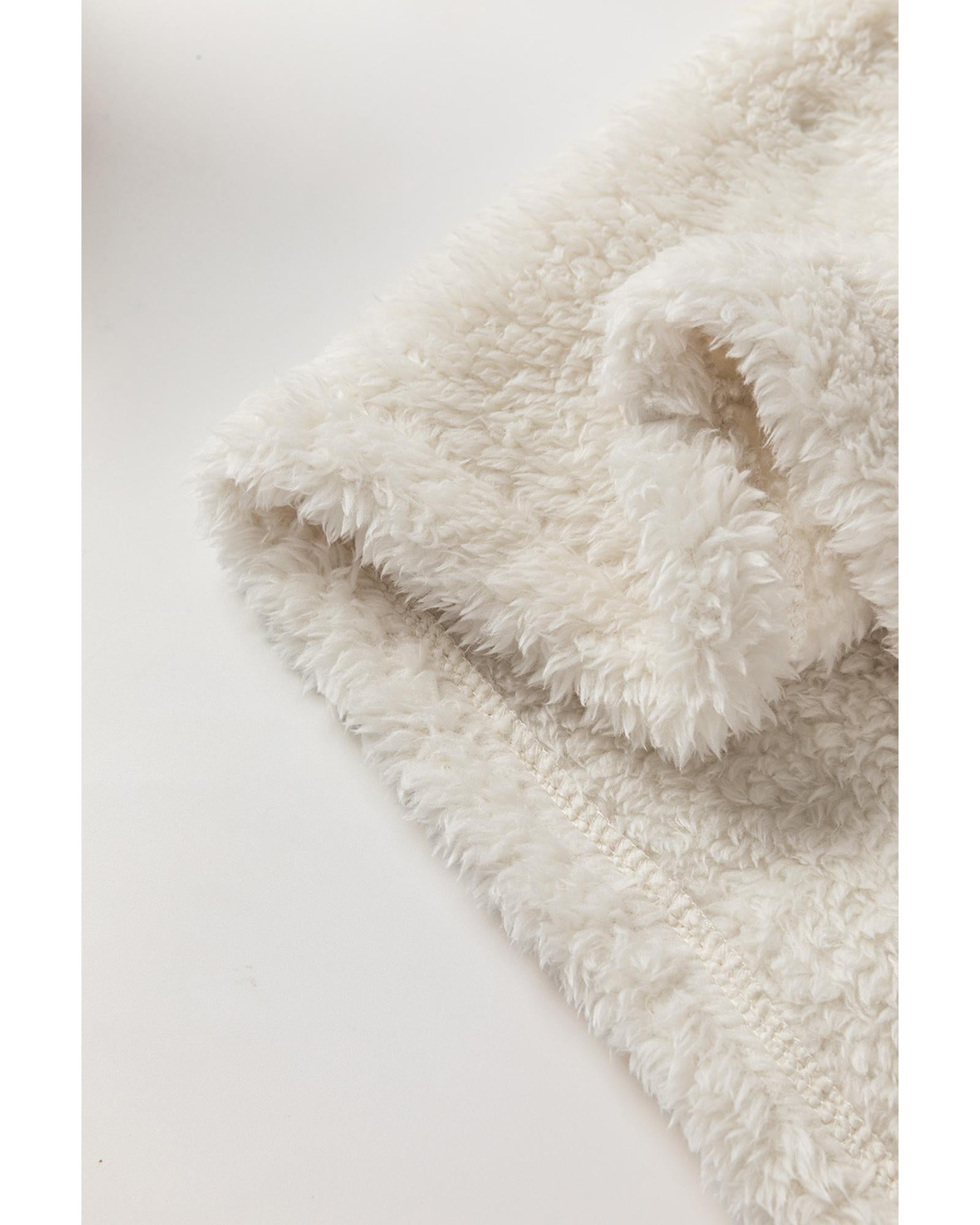 White Solid Color Quilted Sherpa Patchwork Button Up Shacket - M