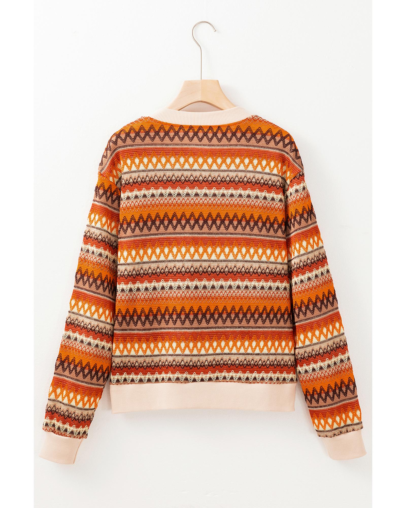 Orange Boho Striped Zip Up Long Sleeve Jacket - M