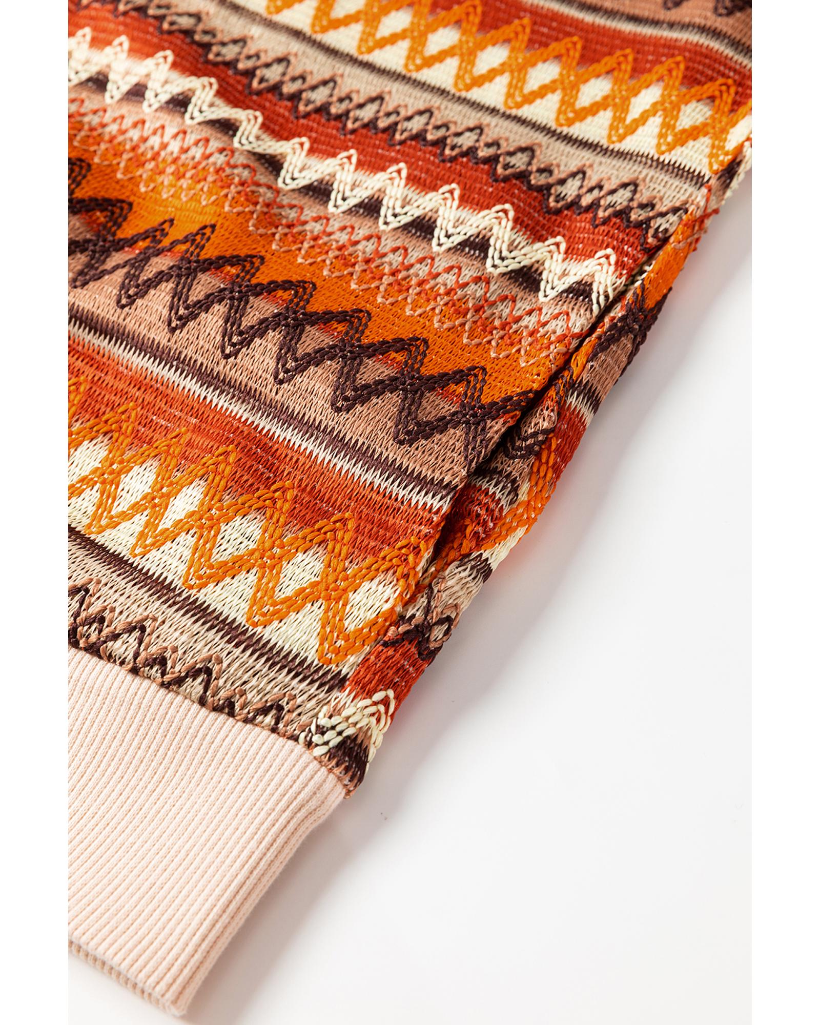 Orange Boho Striped Zip Up Long Sleeve Jacket - M