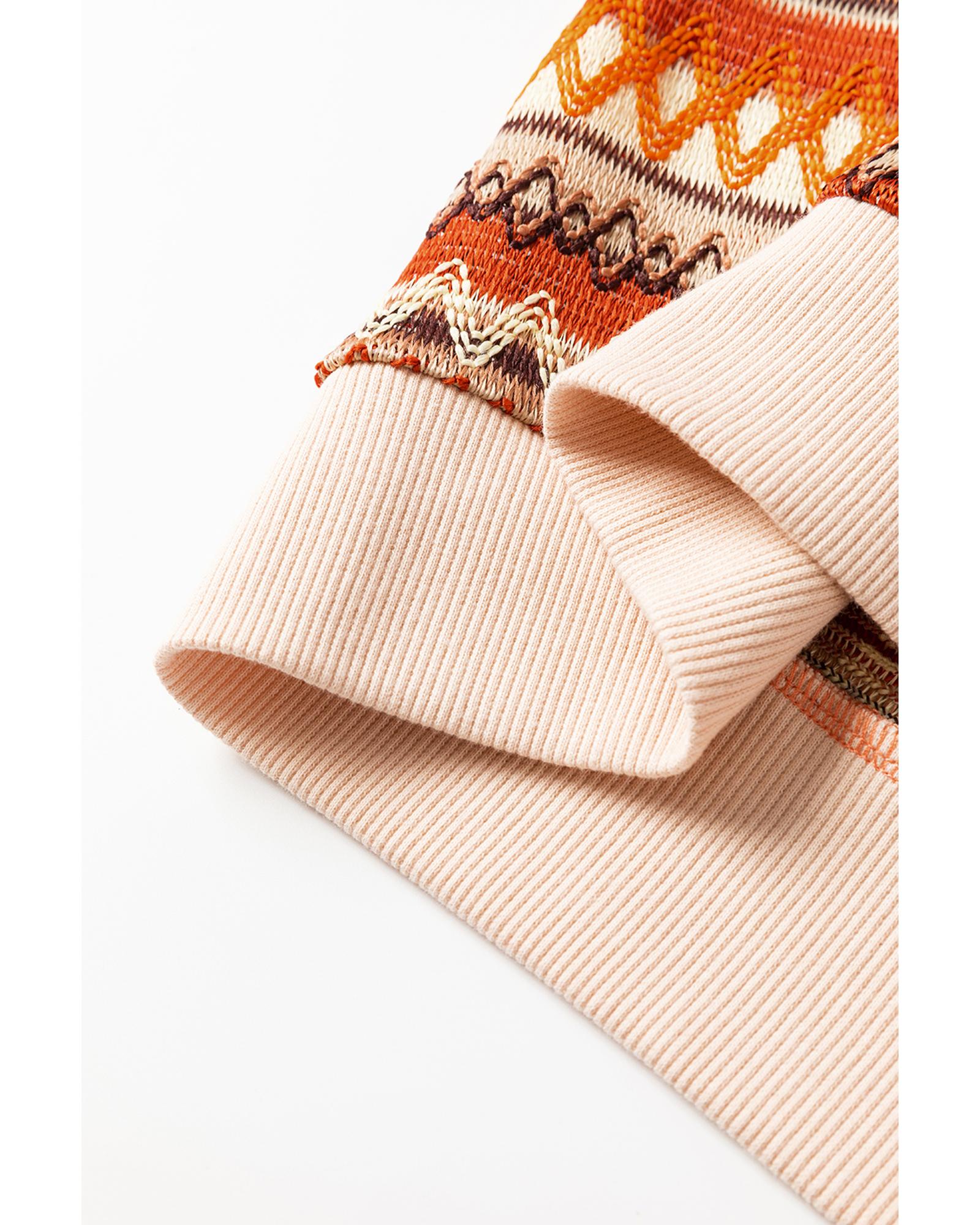 Orange Boho Striped Zip Up Long Sleeve Jacket - XL