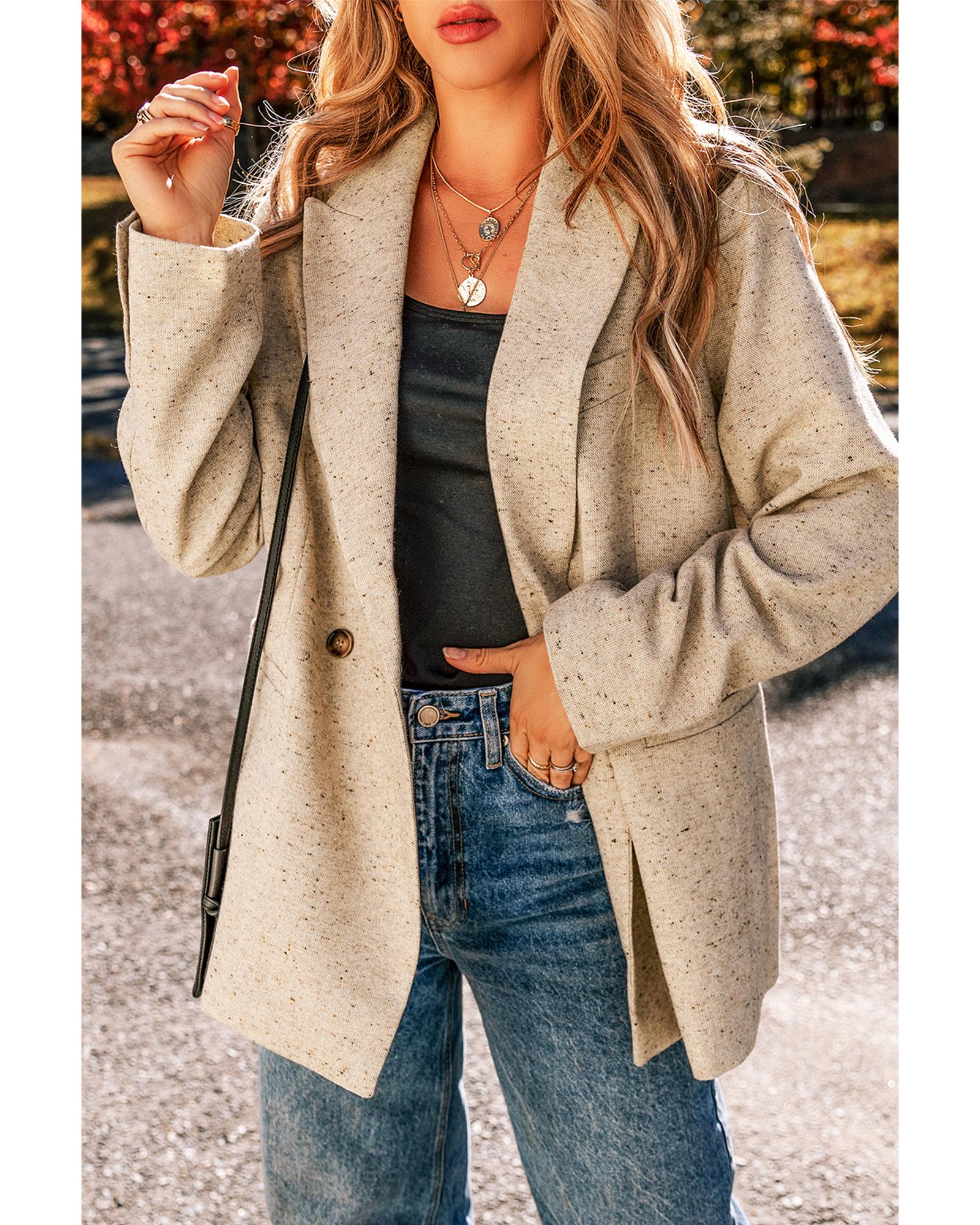 Oatmeal Single Breasted Elegant Suit Jacket - L