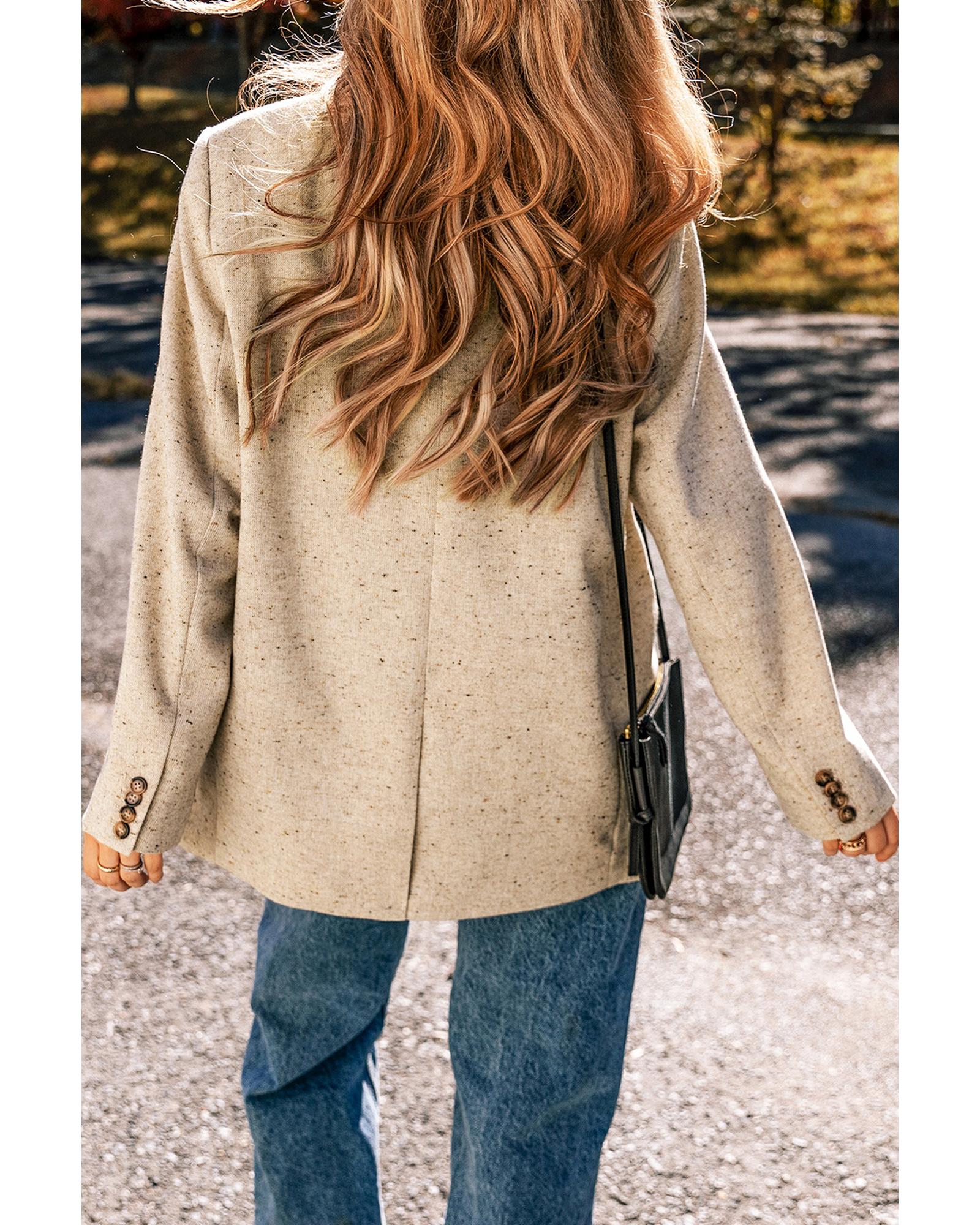 Oatmeal Single Breasted Elegant Suit Jacket - L